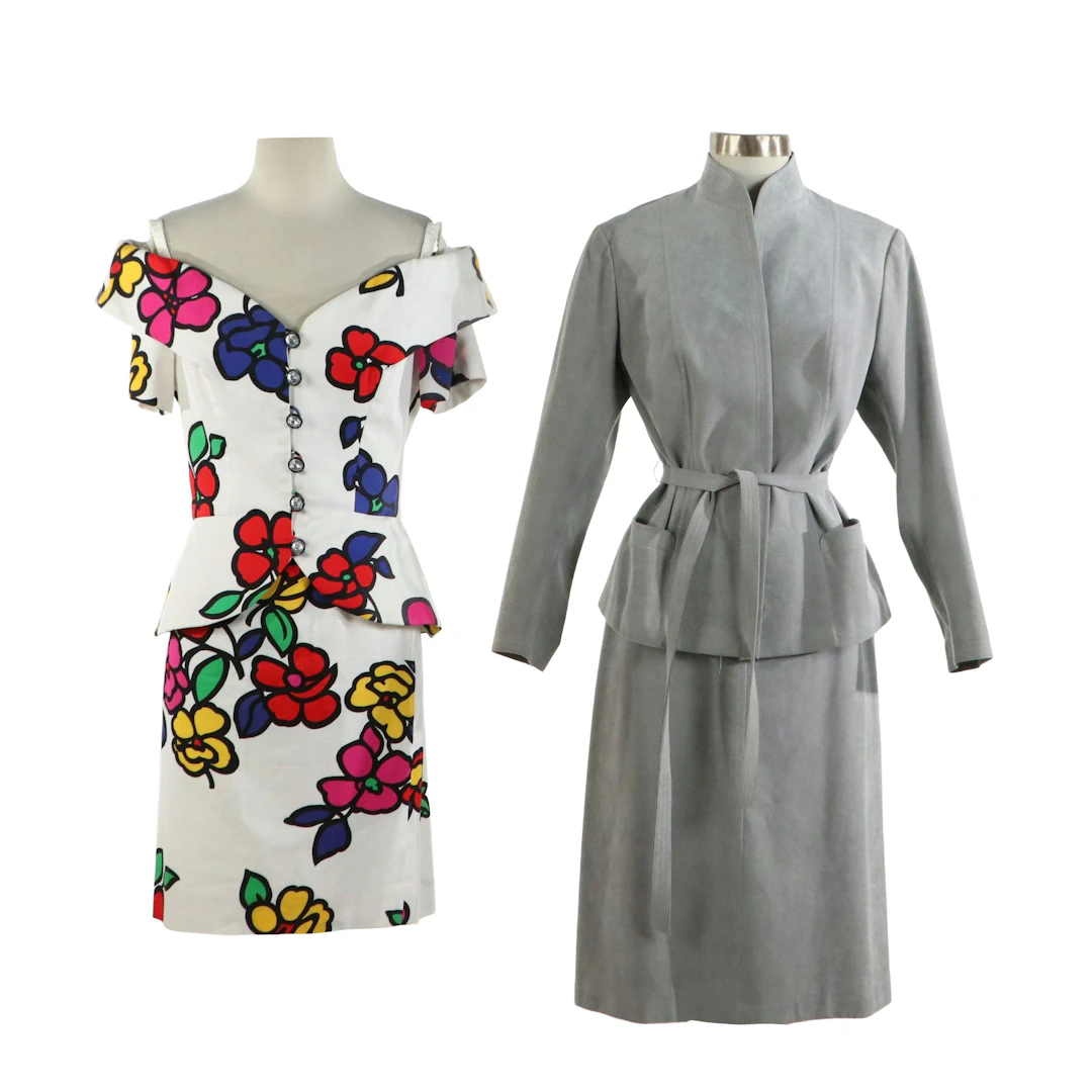 Scaasi Nights Floral Off-The-Shoulder & Johnson Dong Belted Two-Piece