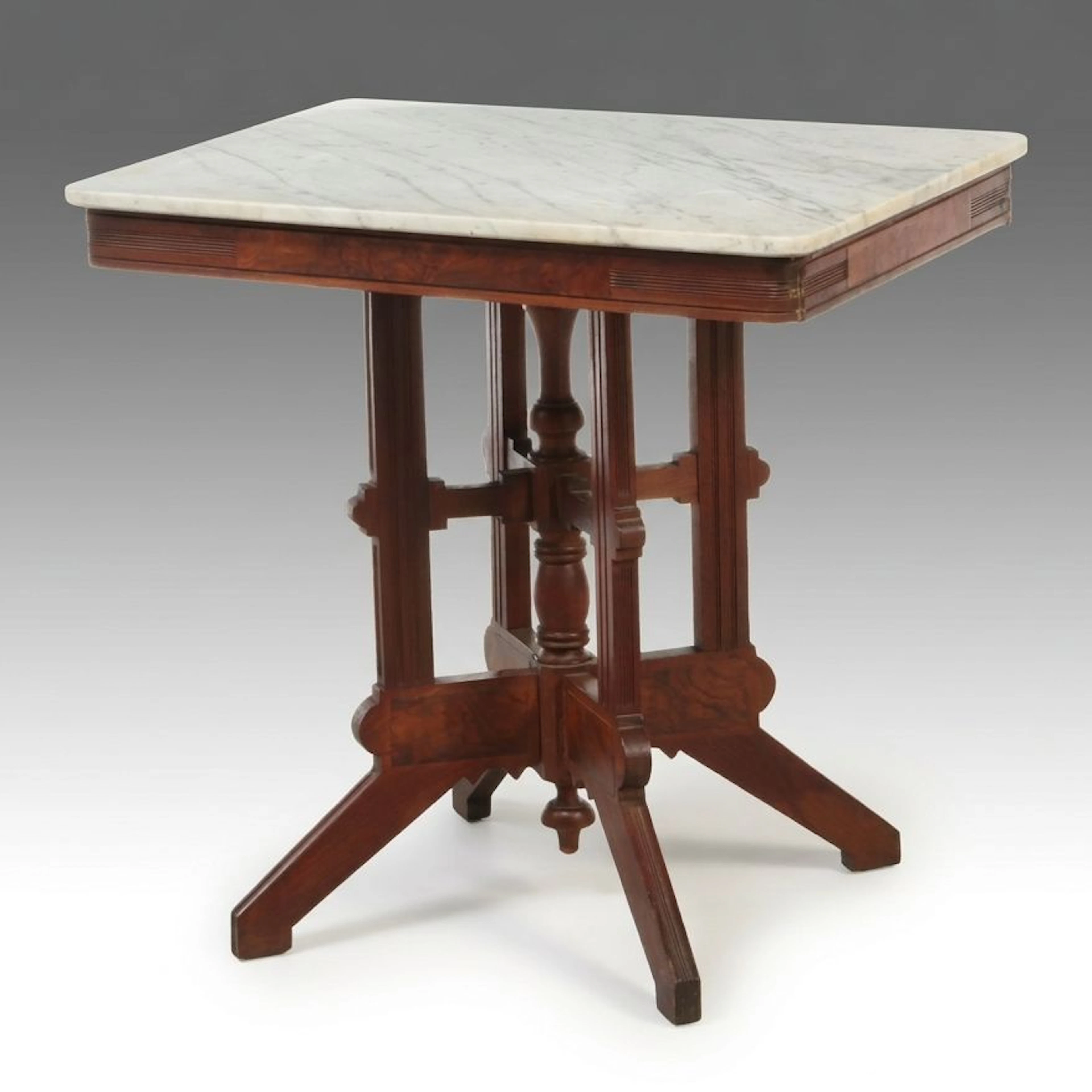 Eastlake Marble-Top Walnut Parlor Table, Late 19th Century