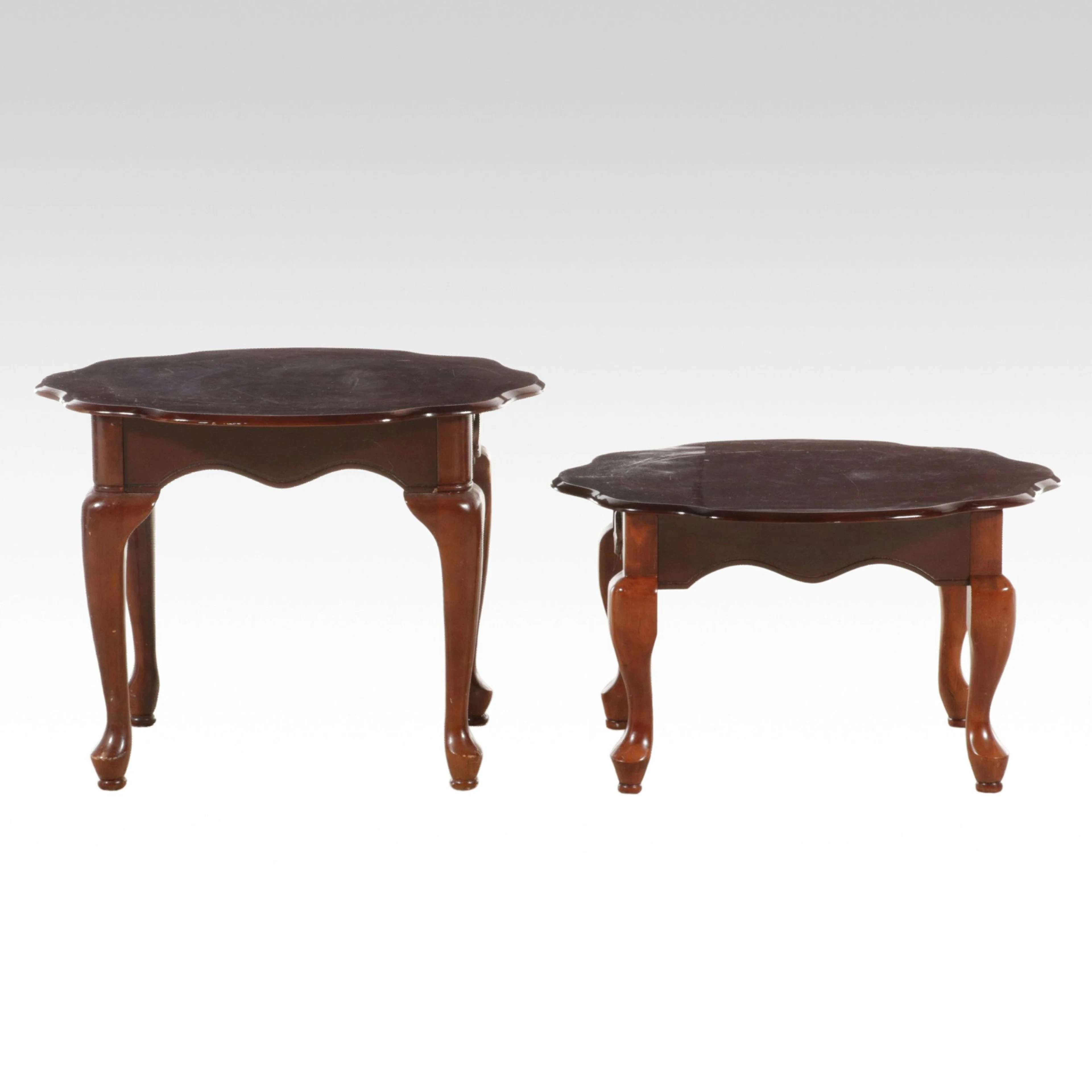 Queen Anne Style Mahogany Finish Side Tables, Late 20th Century