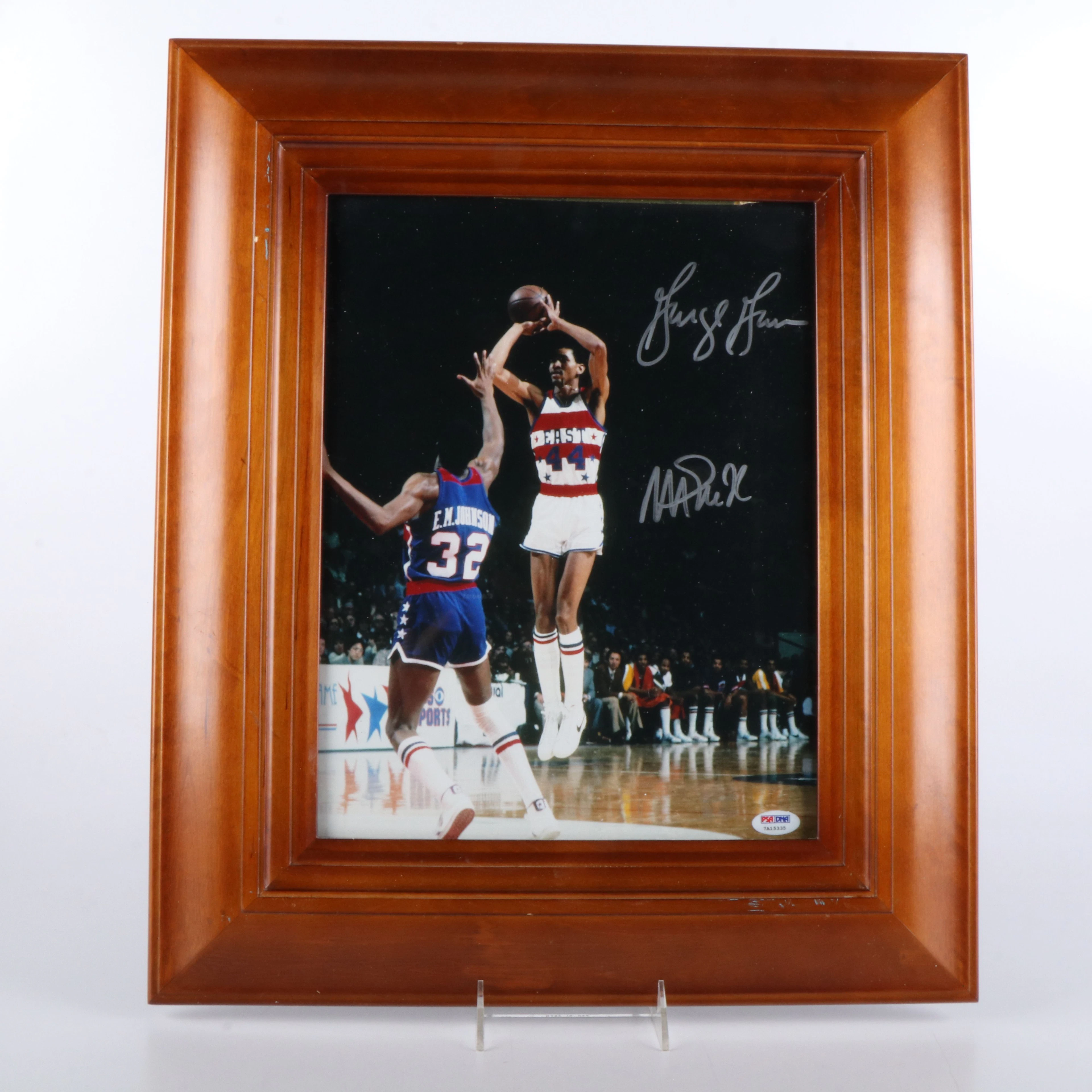 Magic Johnson and George Gervin Signed and Framed Print, PSA