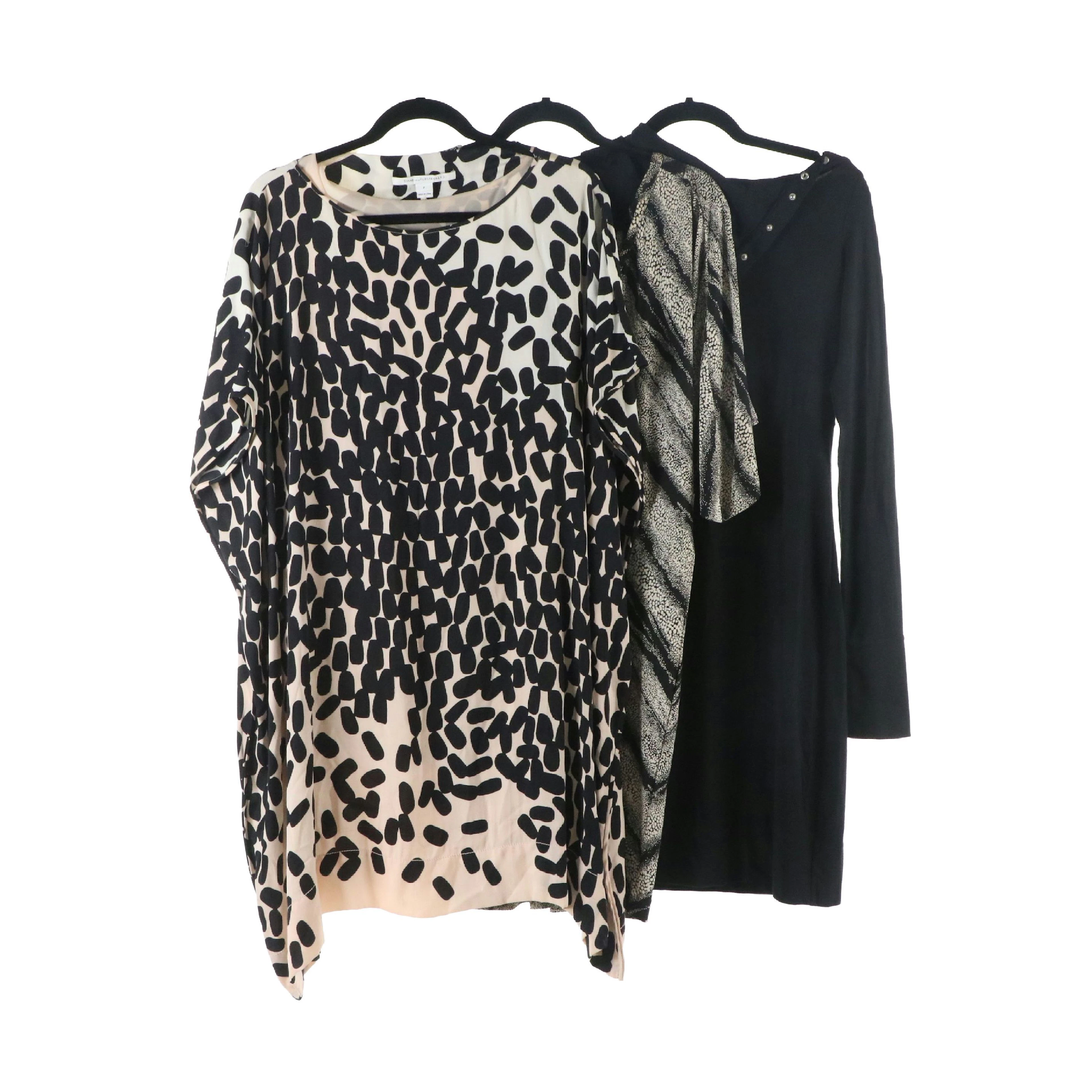 Diane von Furstenberg Shift Dress, V-Cut Dress & Black Dress with Snap Neckline