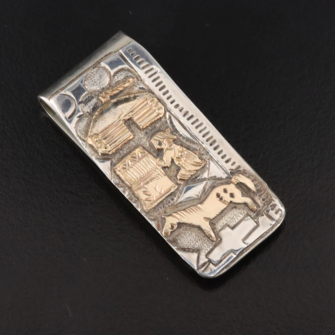 T.A. Begay Navajo Diné Storyteller Money Clip w/ Sterling & Gold-Filled Accent