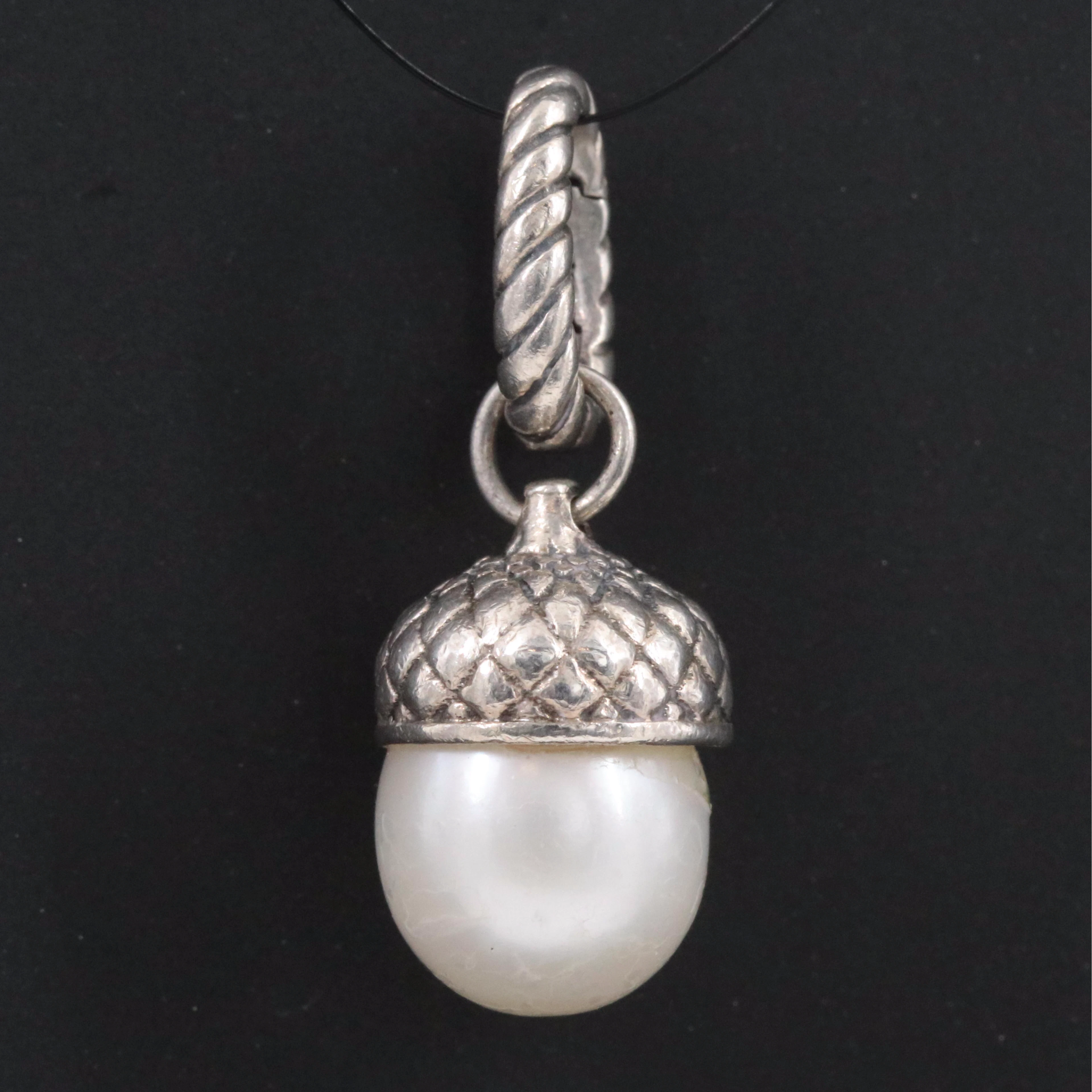 David Yurman Sterling and Pearl Acorn Enhancer Pendant
