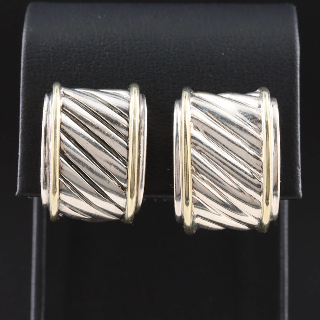 David Yurman Sterling Cable Cigar Band Earrings with 14K Accents