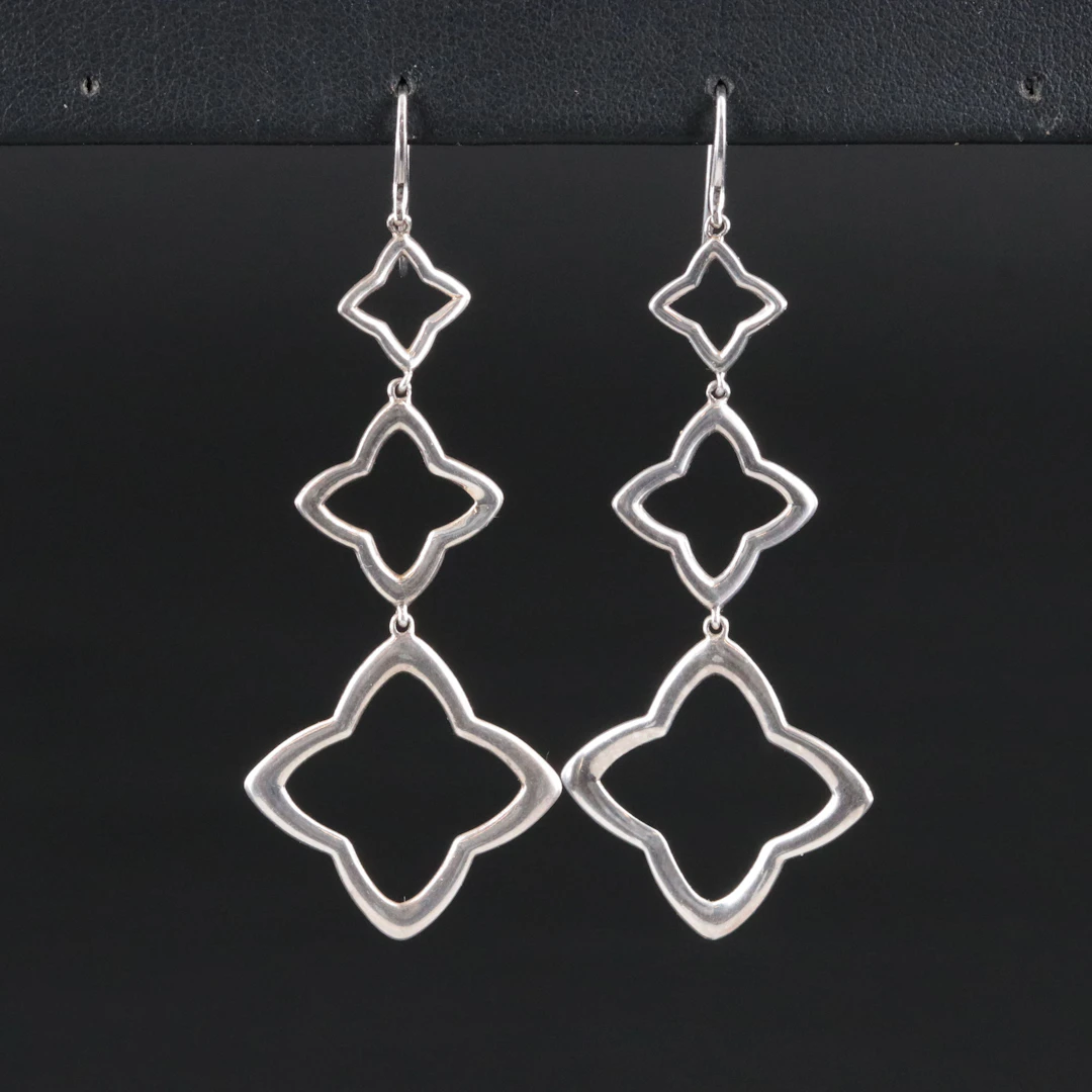 David Yurman Sterling Triple Quatrefoil Drop Earrings