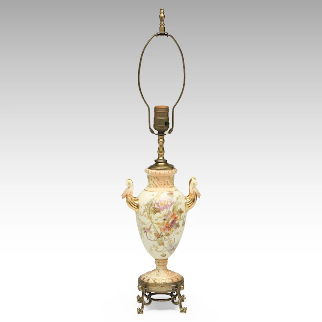 Continental Style Gilt Accented Porcelain Urn Table Lamp, Vintage