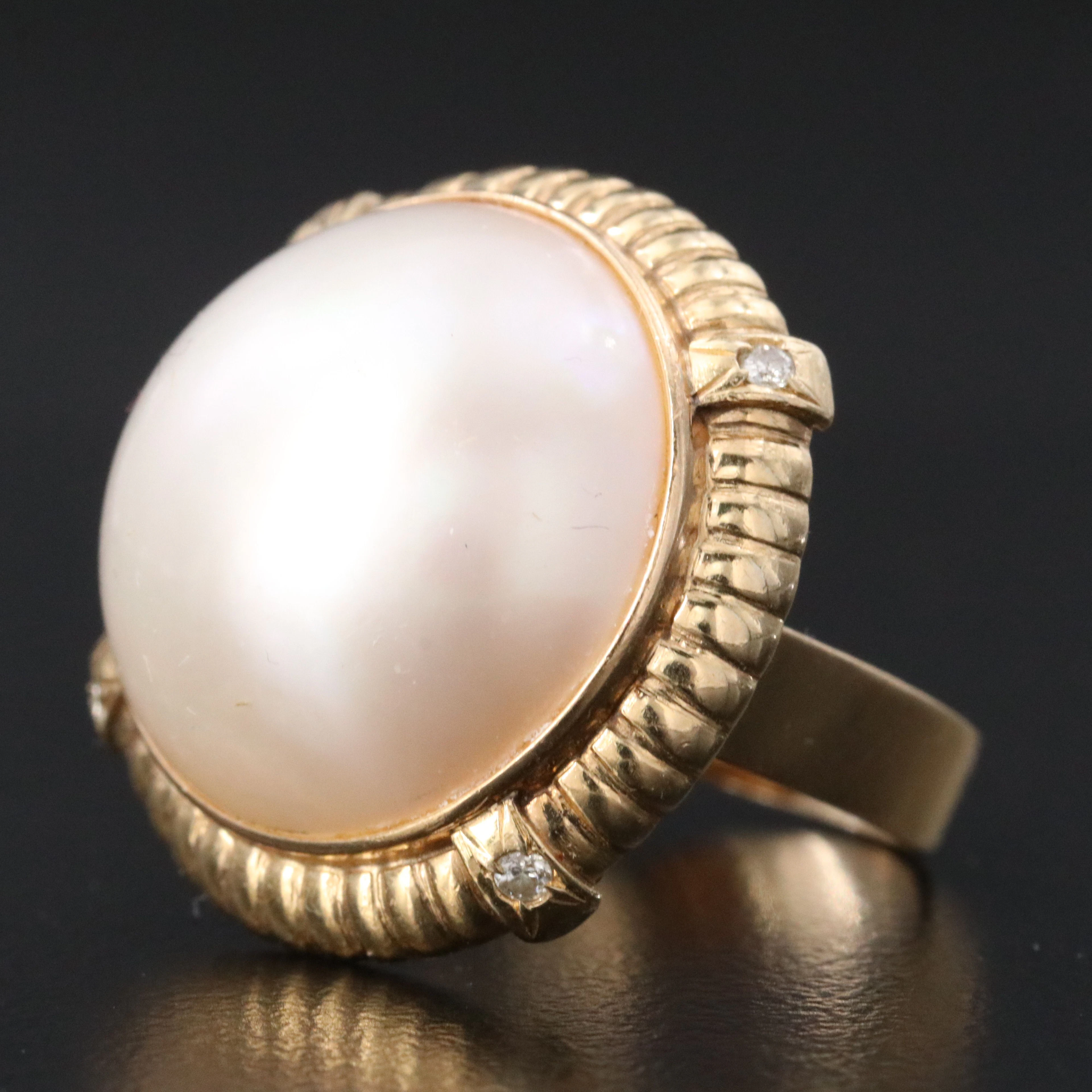 14K Mabé Pearl and Diamond Ring
