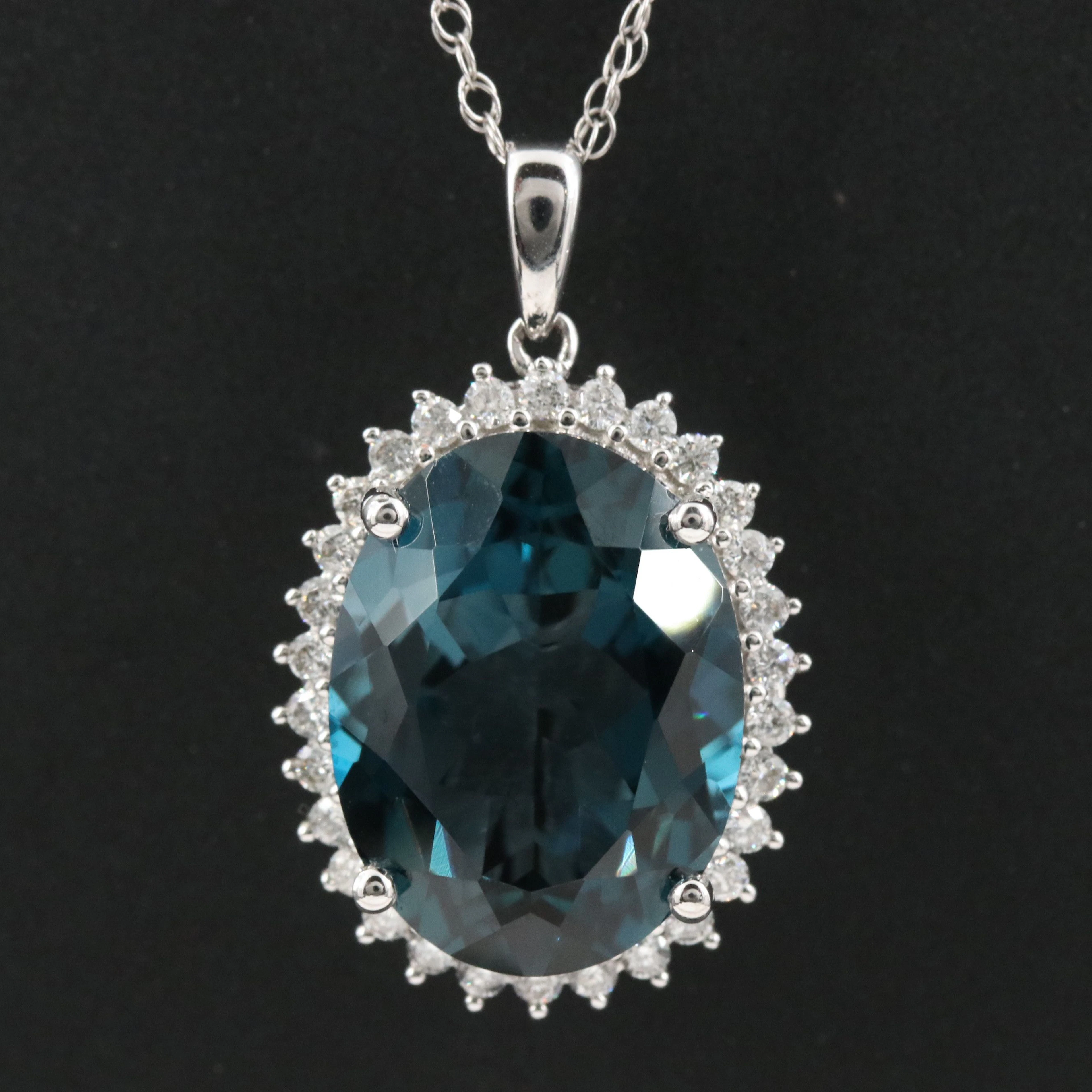 14K 12.00 CT London Blue Topaz and Diamond Pendant Necklace
