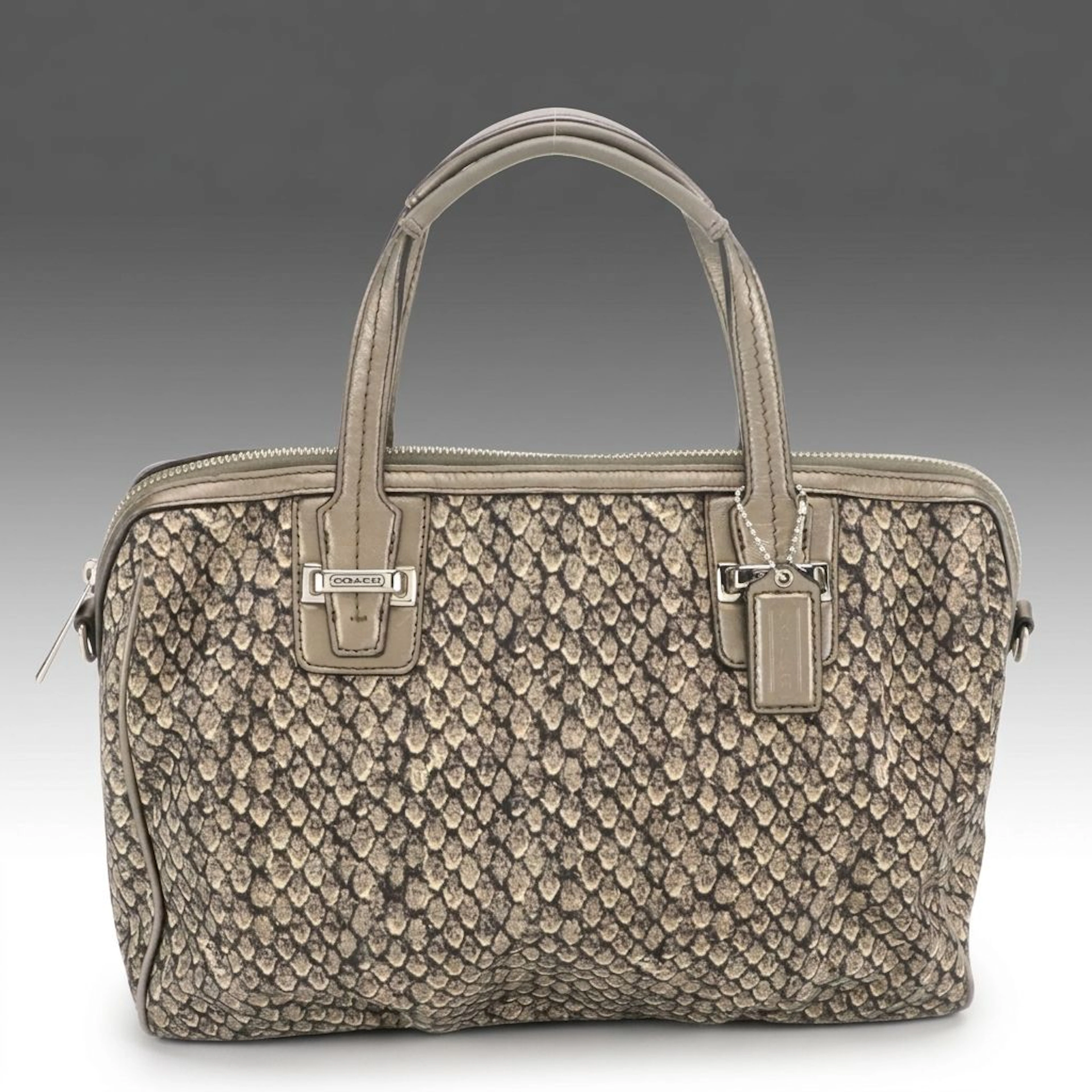 Coach Taylor Snake Print Nylon Canvas Top Handle Two-Way Satchel Bag
