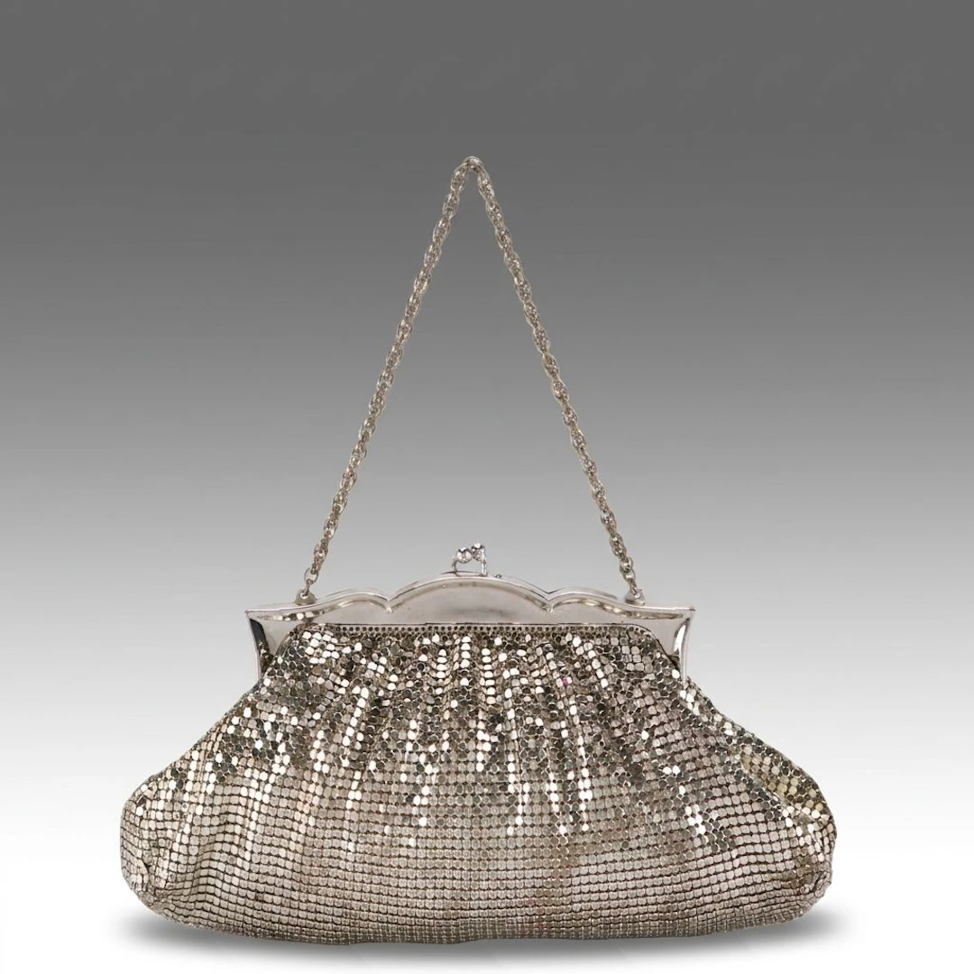 Whiting & Davis Silver Tone Metal Mesh Evening Bag