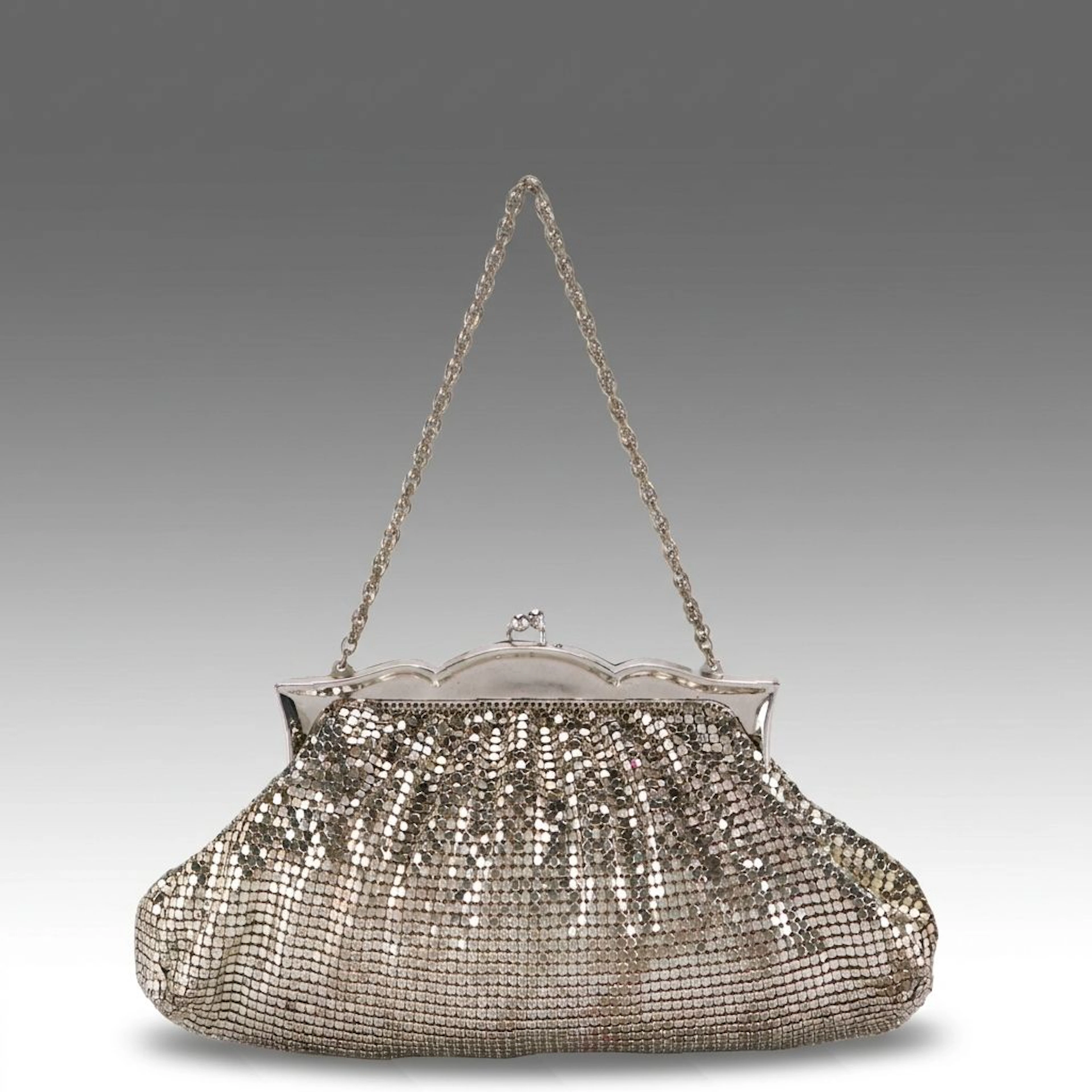 Whiting & Davis Silver Tone Metal Mesh Evening Bag