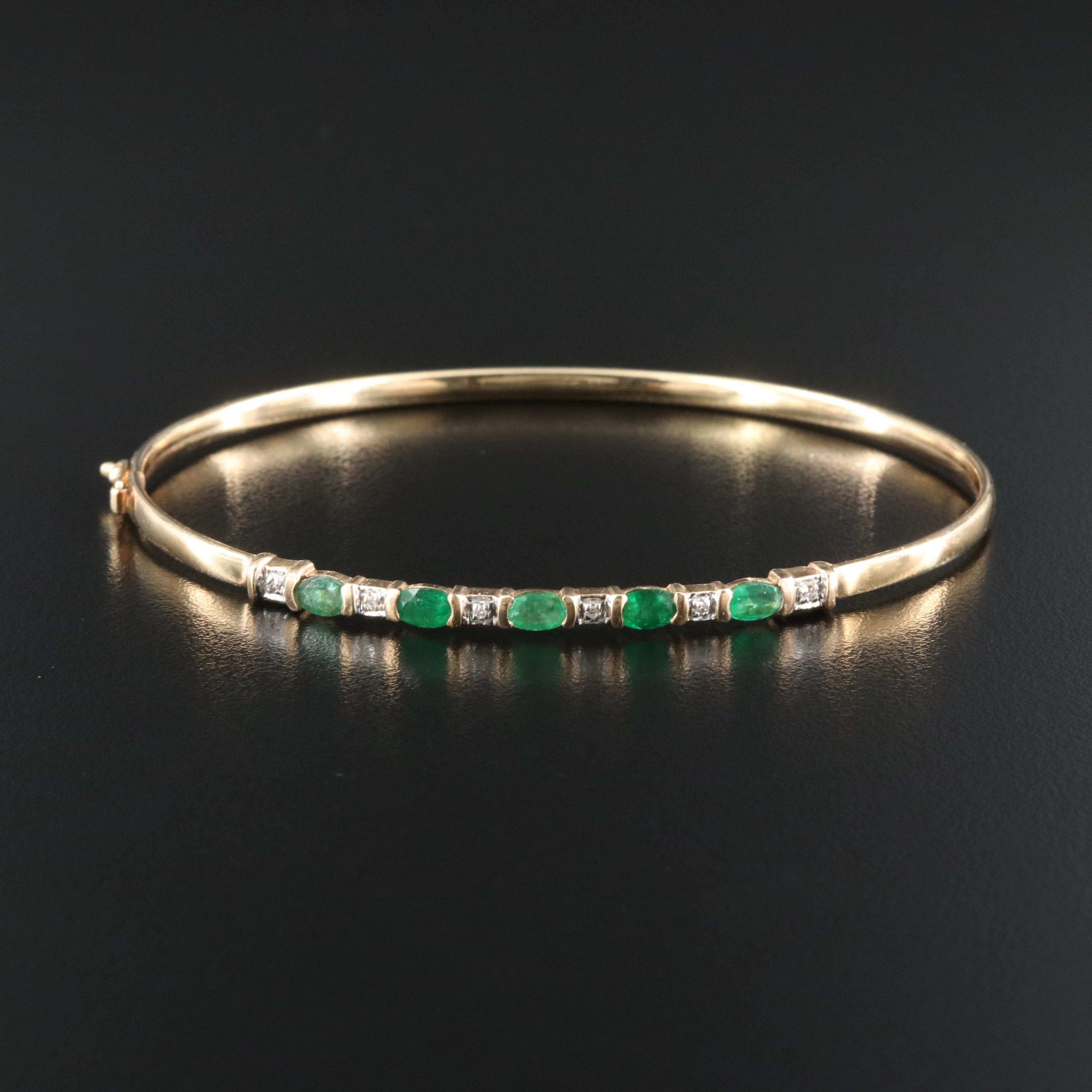 14K Emerald and Diamond Bangle Bracelet