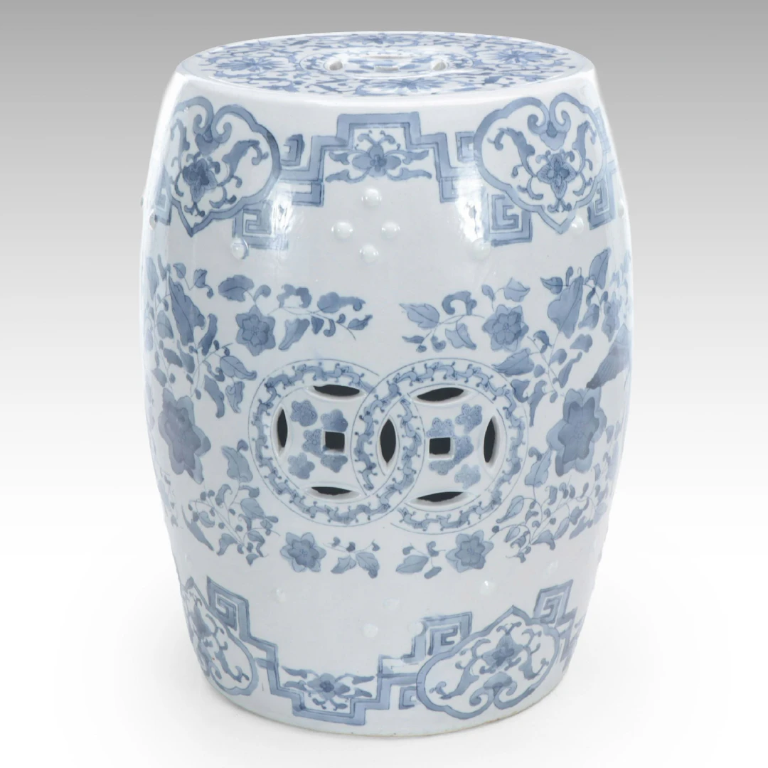 Chinese Style Blue and White Ceramic Phoenix Garden Stool