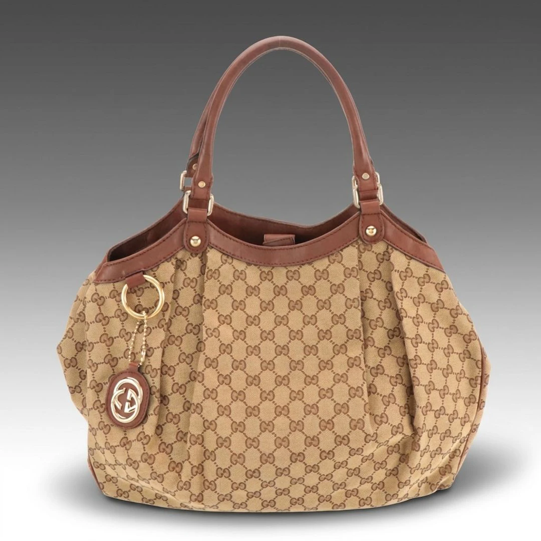 Gucci Sukey Large Tote Bag in GG Canvas with Leather Trim