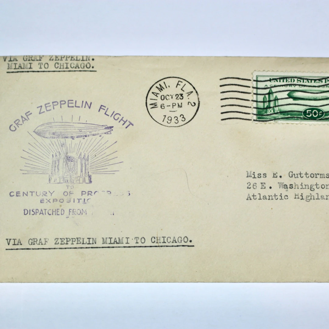 1933 Century of Progress Graf Zeppelin Postal Cover, Miami to Chicago