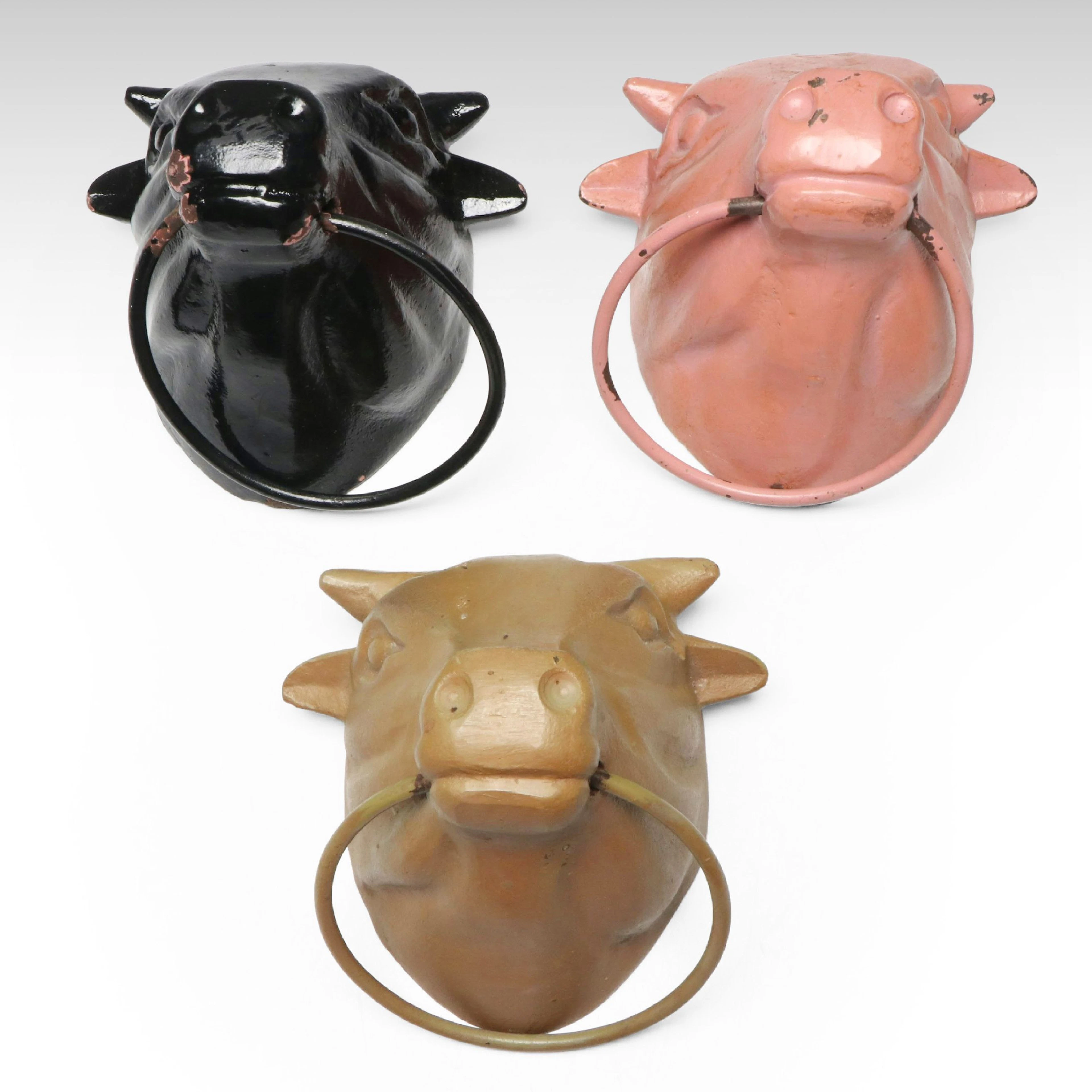Painted Cast Iron Cow Head Wall Rings