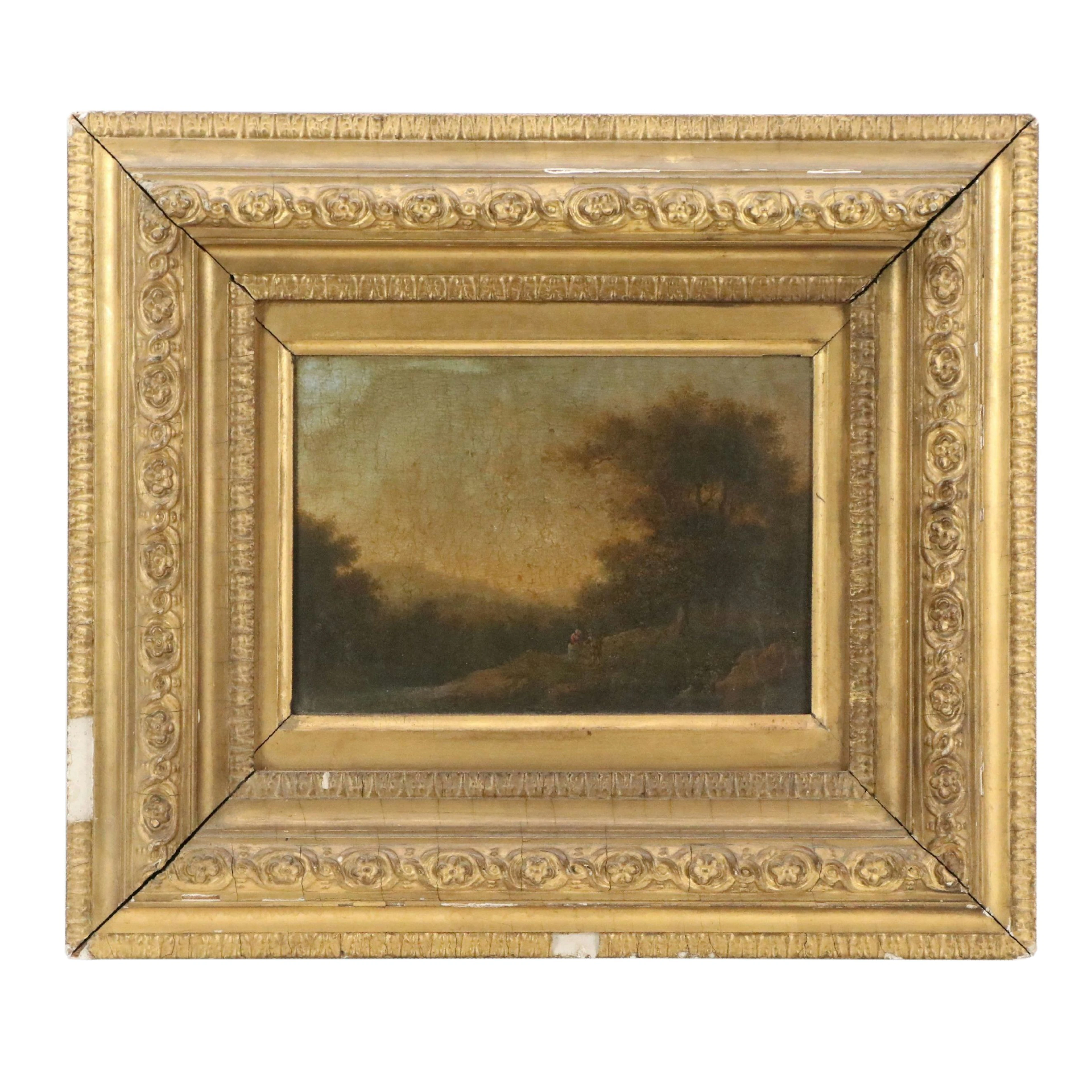 Romantic Tonalist Oil Painting of Landscape with Figures