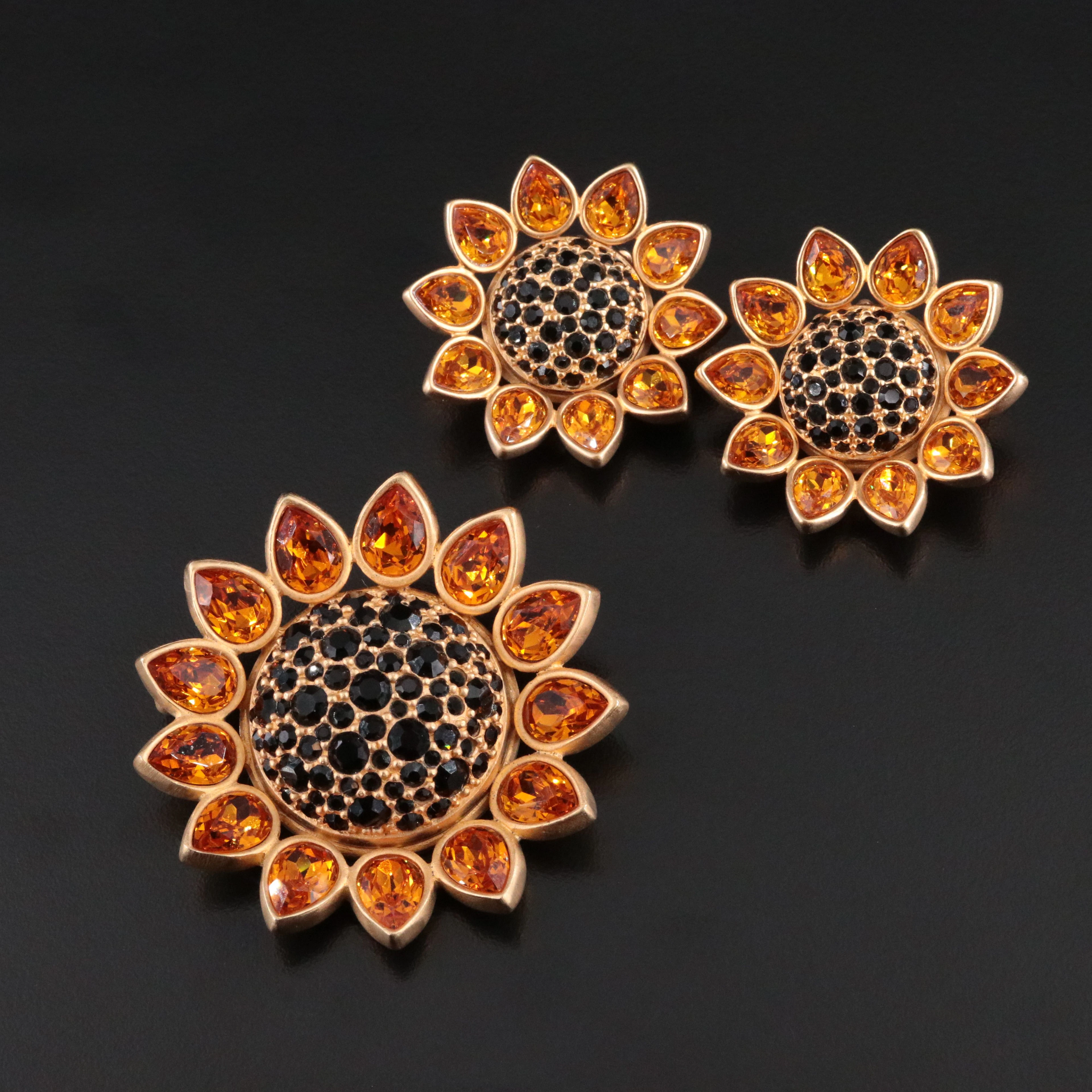 Swarovski Crystal Sunflower Brooch and Earring Set
