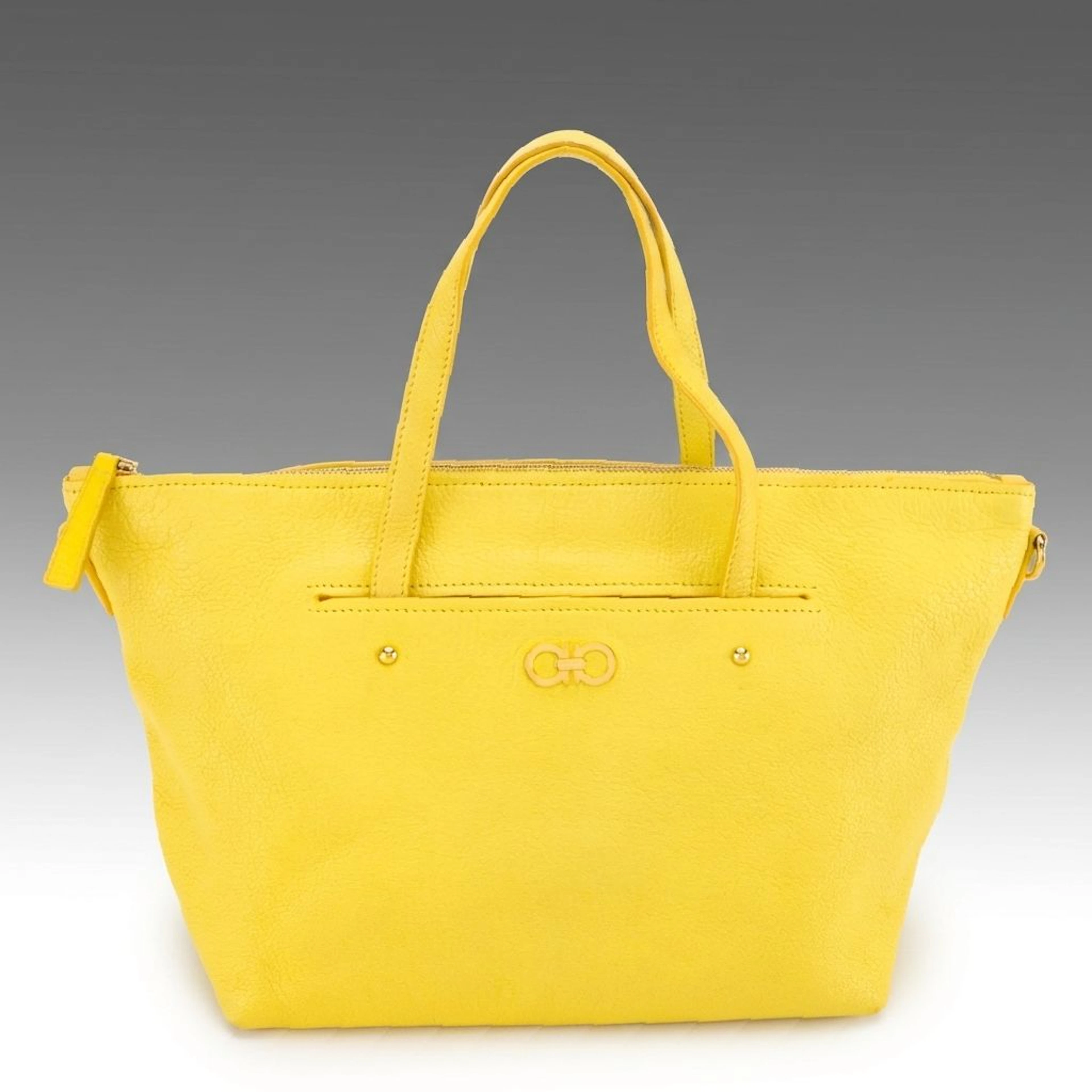 Salvatore Ferragamo Mika Two-Way Zip Tote Bag in Yellow Grained Calfskin