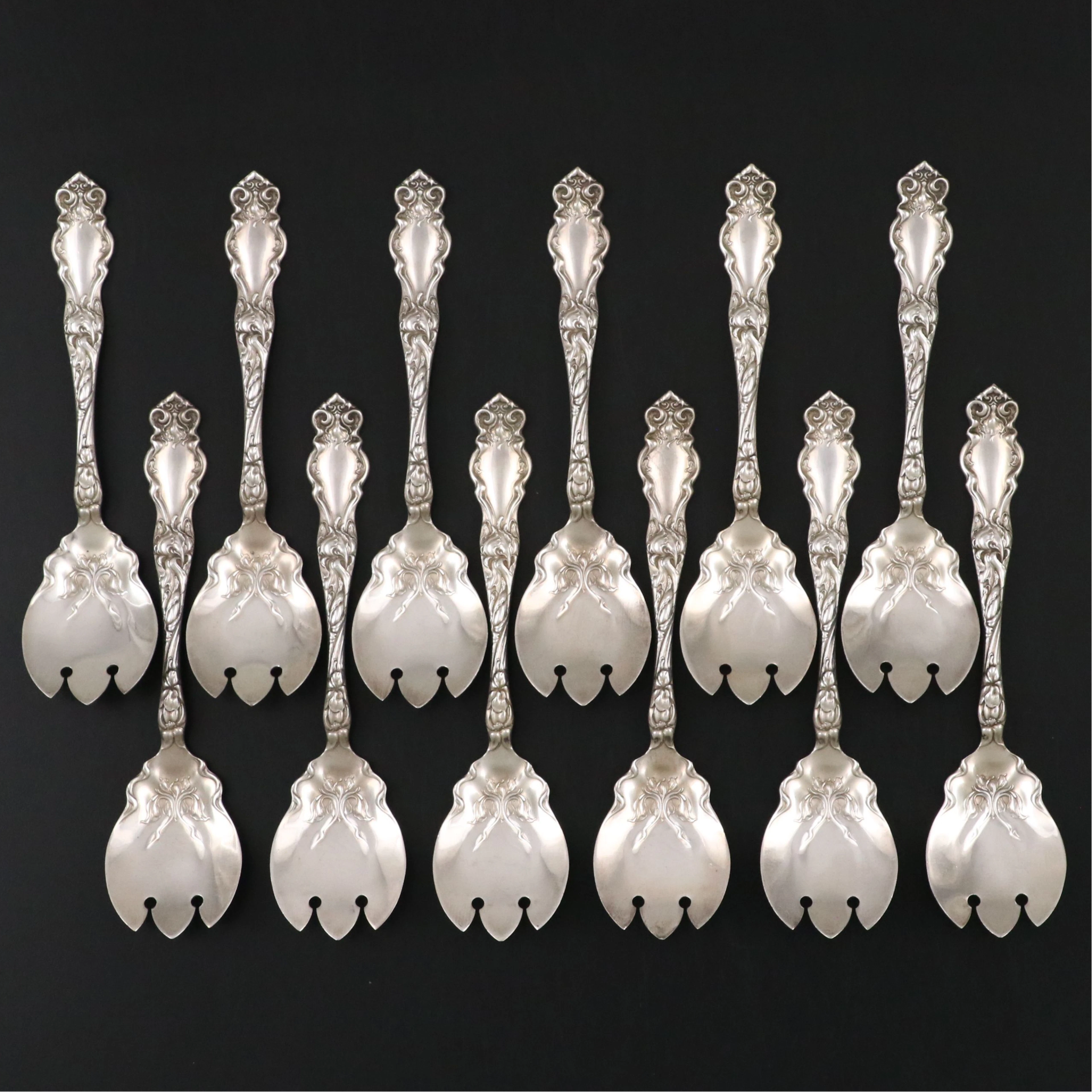 R. Wallace & Sons "Eton" Sterling Silver Ice Cream Forks, Early 20th Century