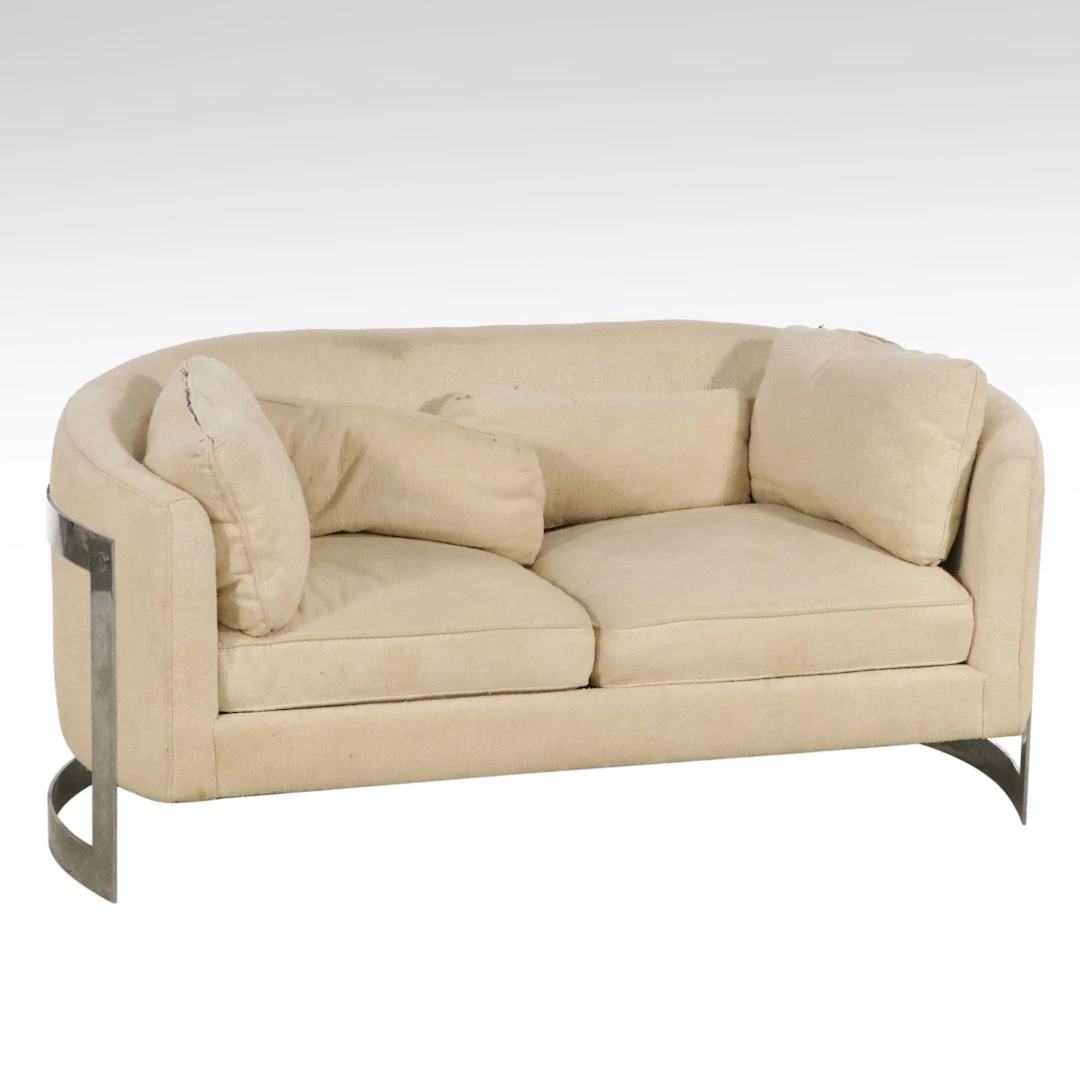 Flair, Inc., Mid Century Modern Milo Baughman Style Chrome Frame Sofa