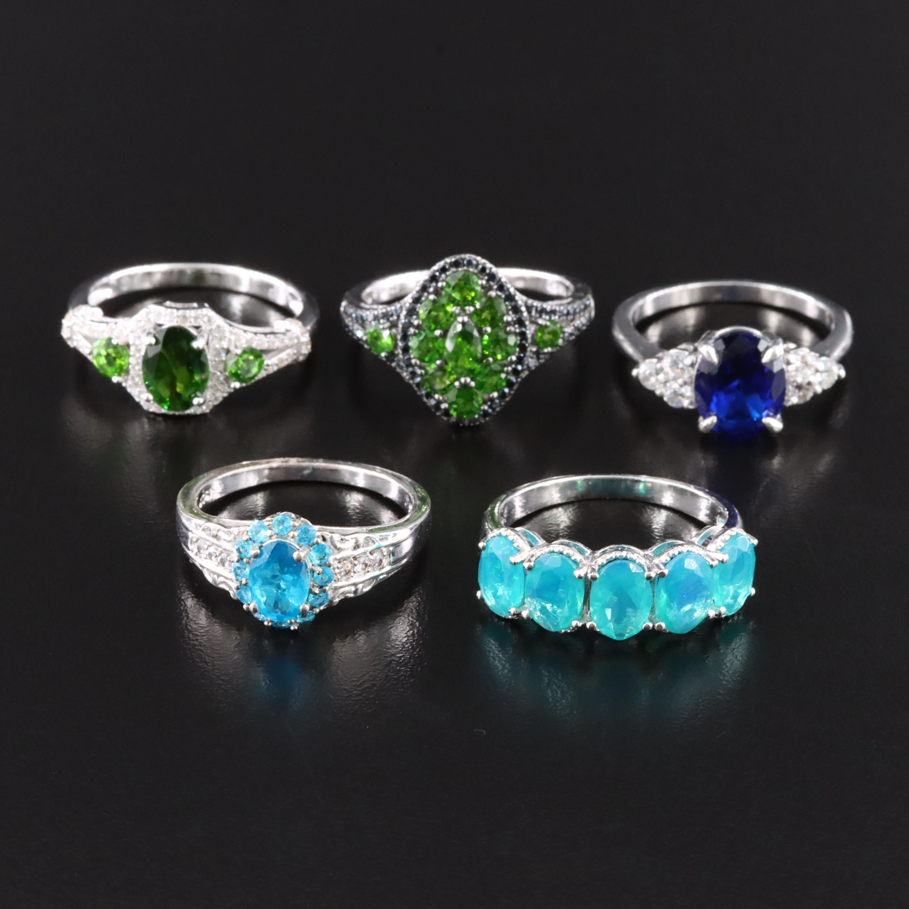 Sterling Rings Including Chrome Diopside, Opal and Apatite