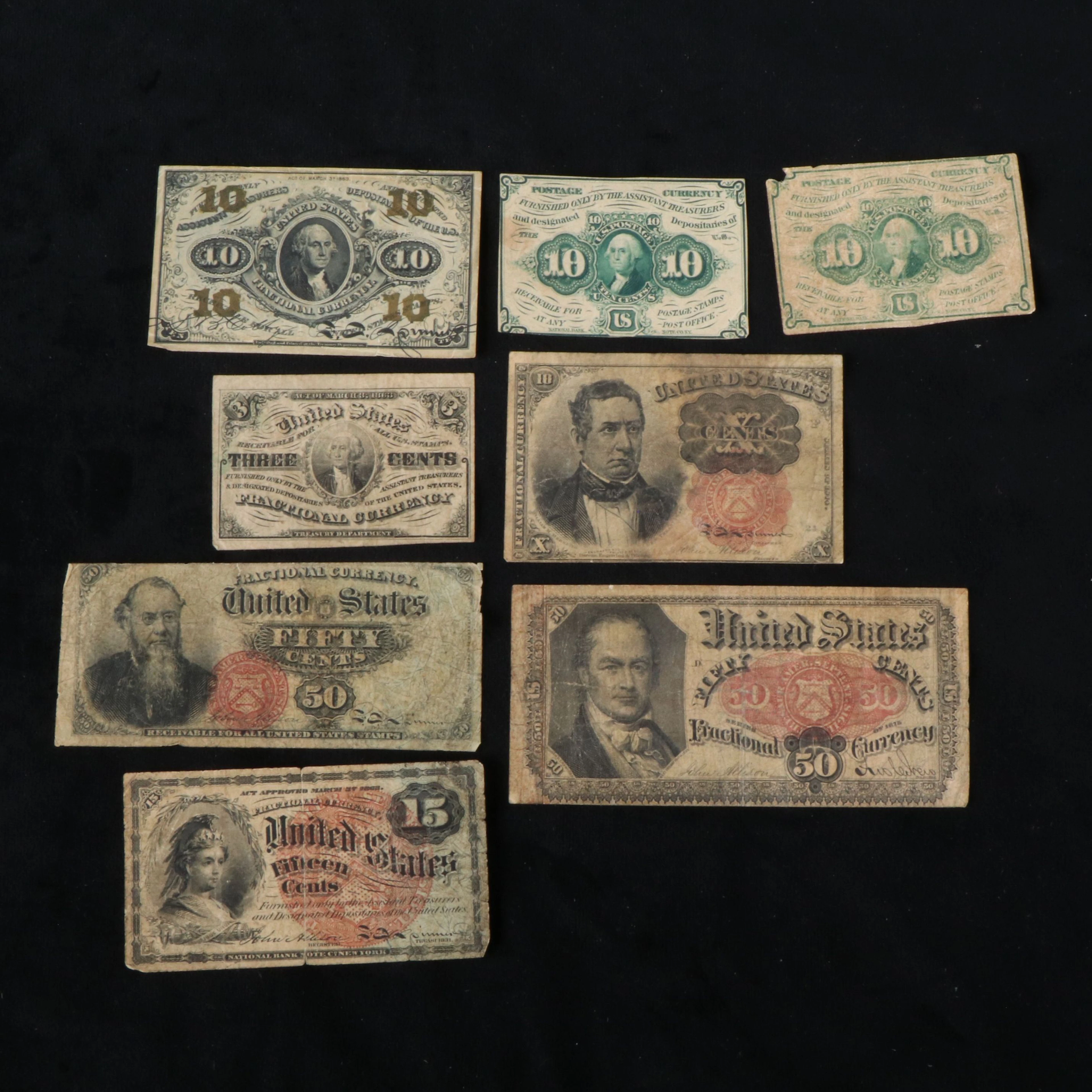 Eight Pieces of 19th Century U.S. Fractional Currency