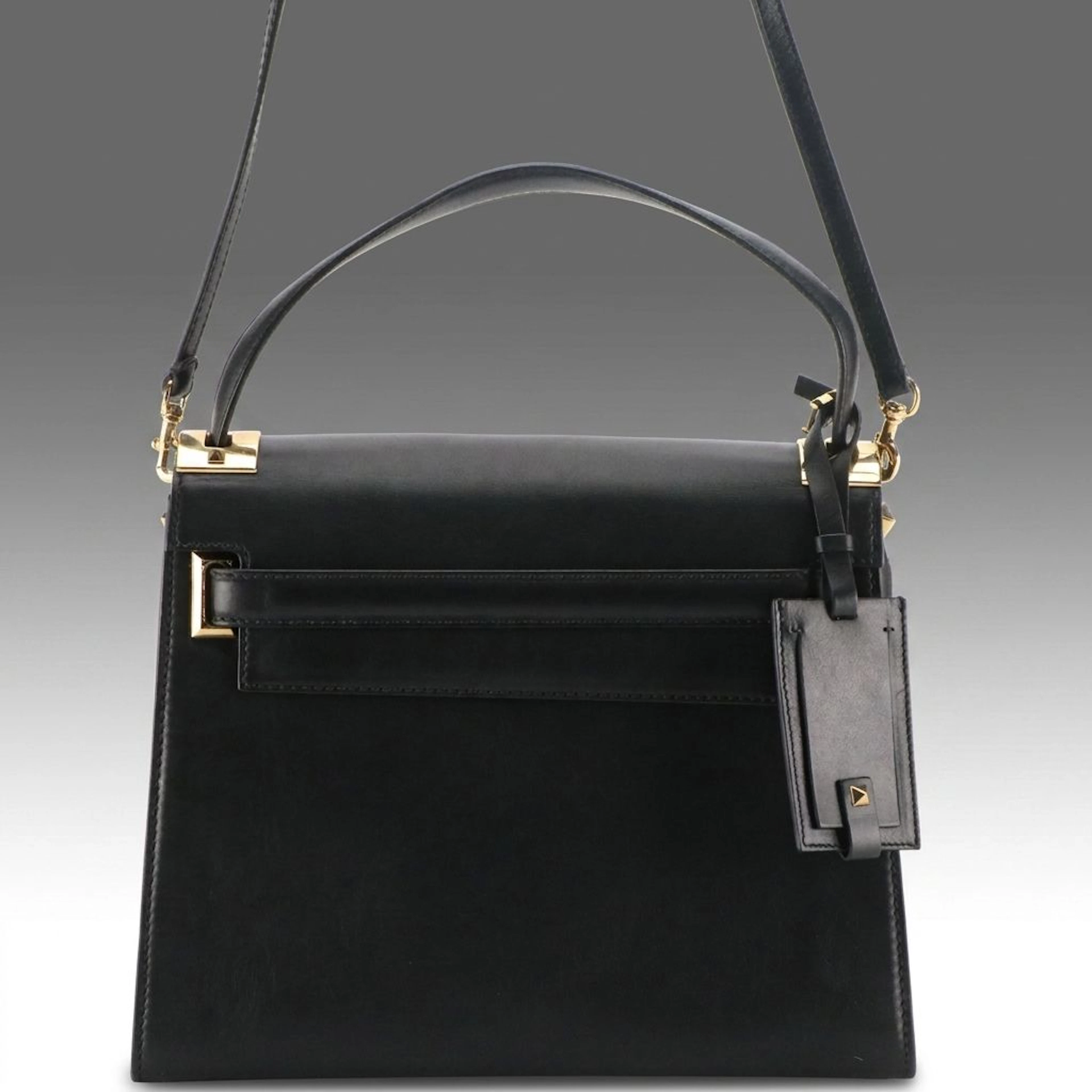 Valentino Garavani My Rockstud Two-Way Satchel Bag in Black Calfskin Leather