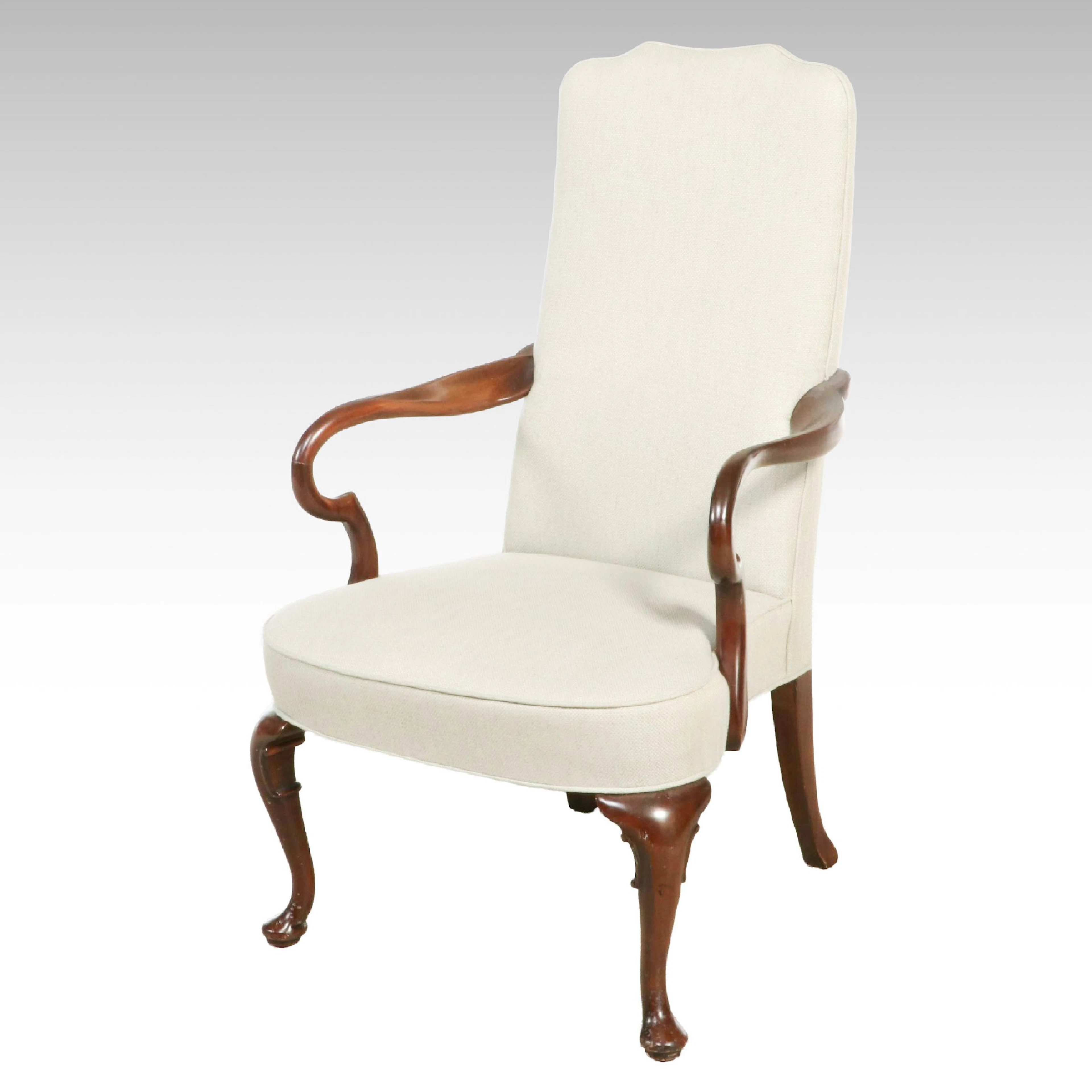Queen Anne Style Upholstered Armchair, Late 20th Century