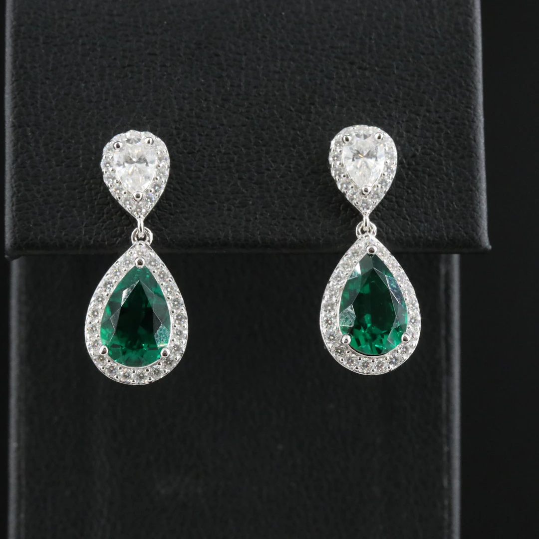 Sterling Emerald and Moissanite Earrings