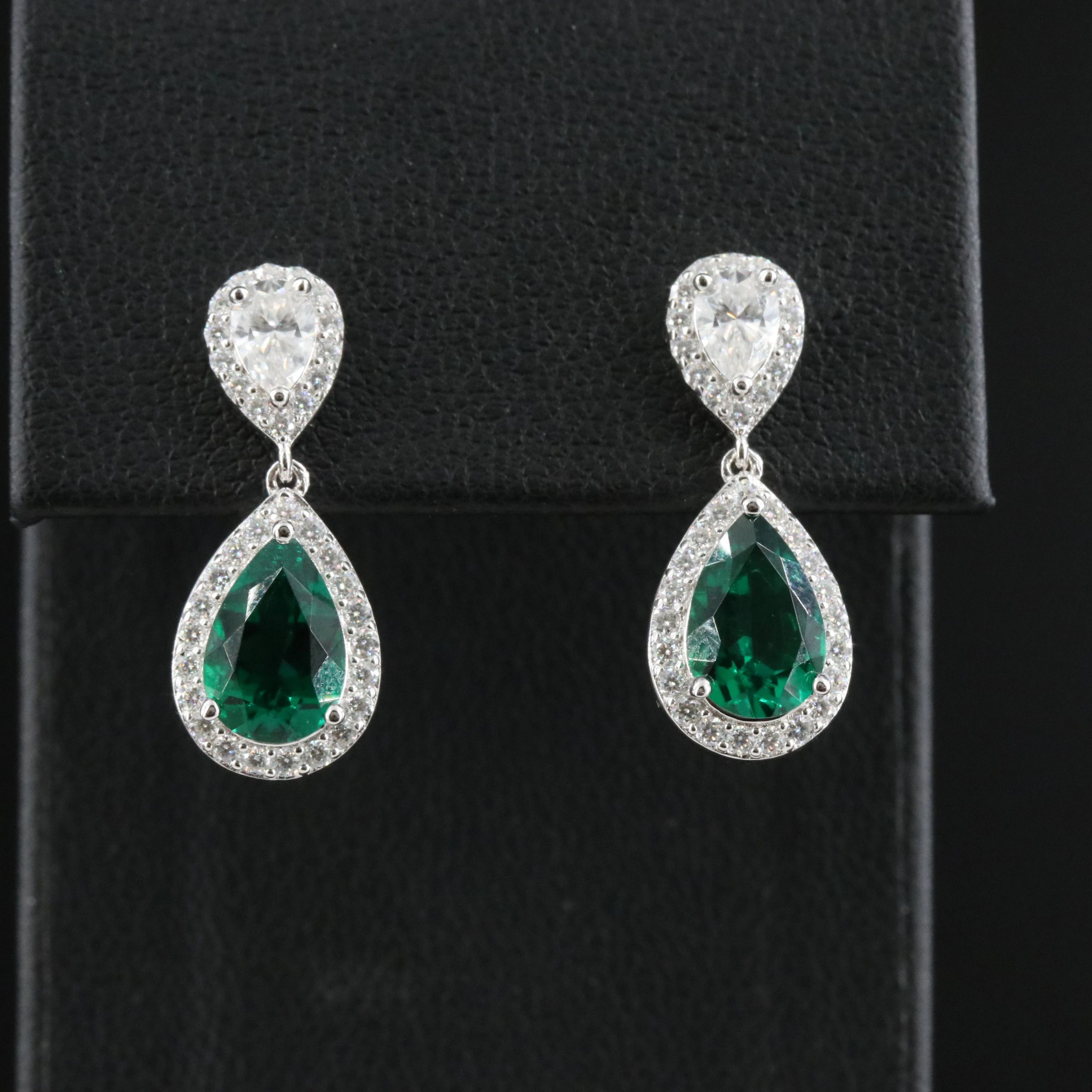 Sterling Emerald and Moissanite Earrings