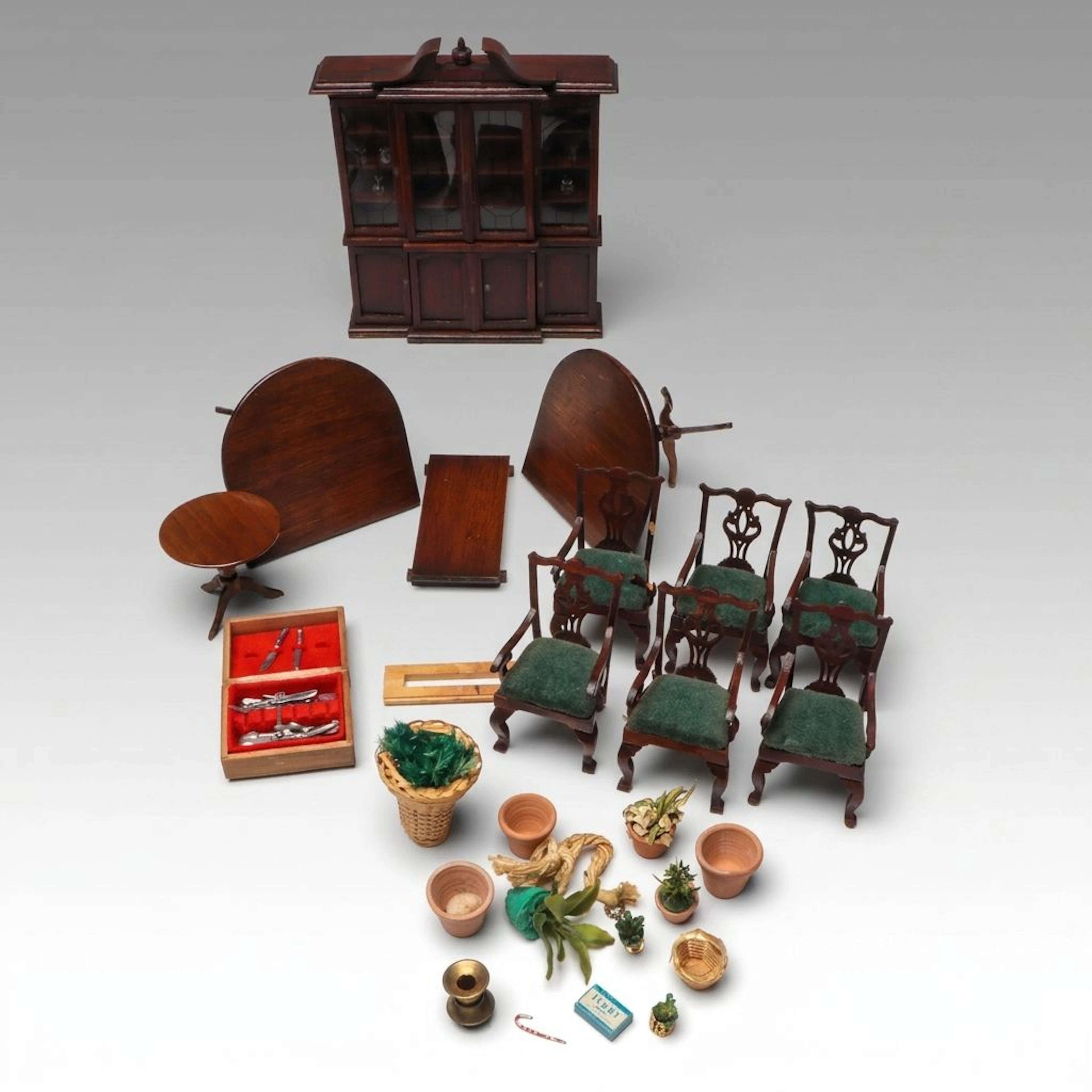 Dollhouse Furniture Including Dining Room Table and Chippendale Style Chairs