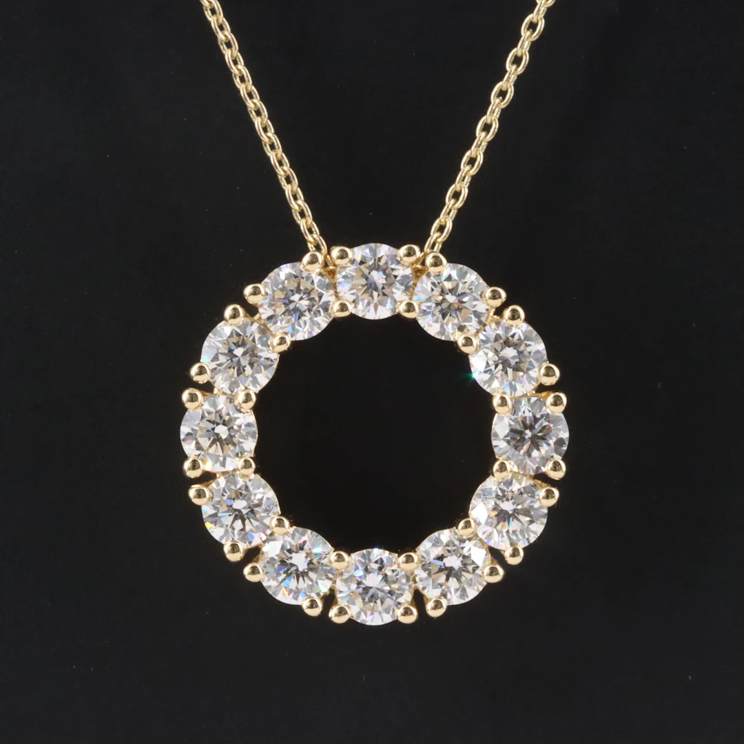 14L 2.00 CTW Lab Grown Diamond Circle Pendant Necklace with IGI Report