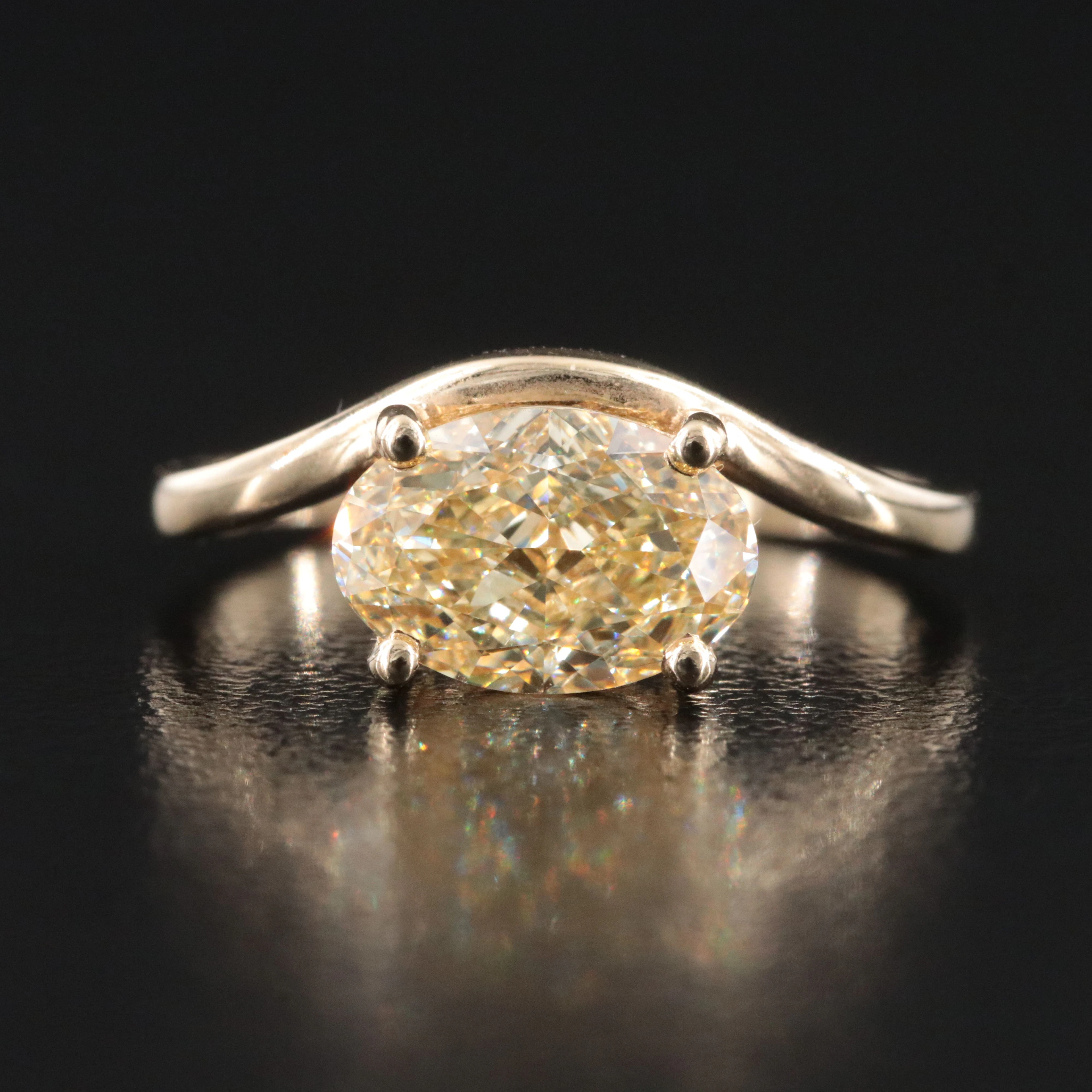 14K 1.94 CT Lab Grown Fancy Intense Yellow Diamond Ring with IGI Report