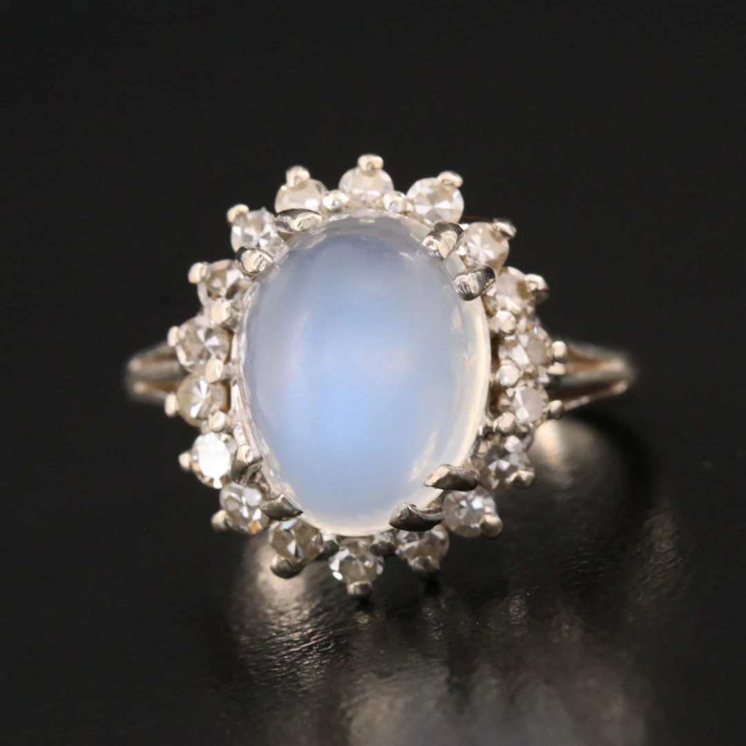 14K Moonstone and Diamond Ring