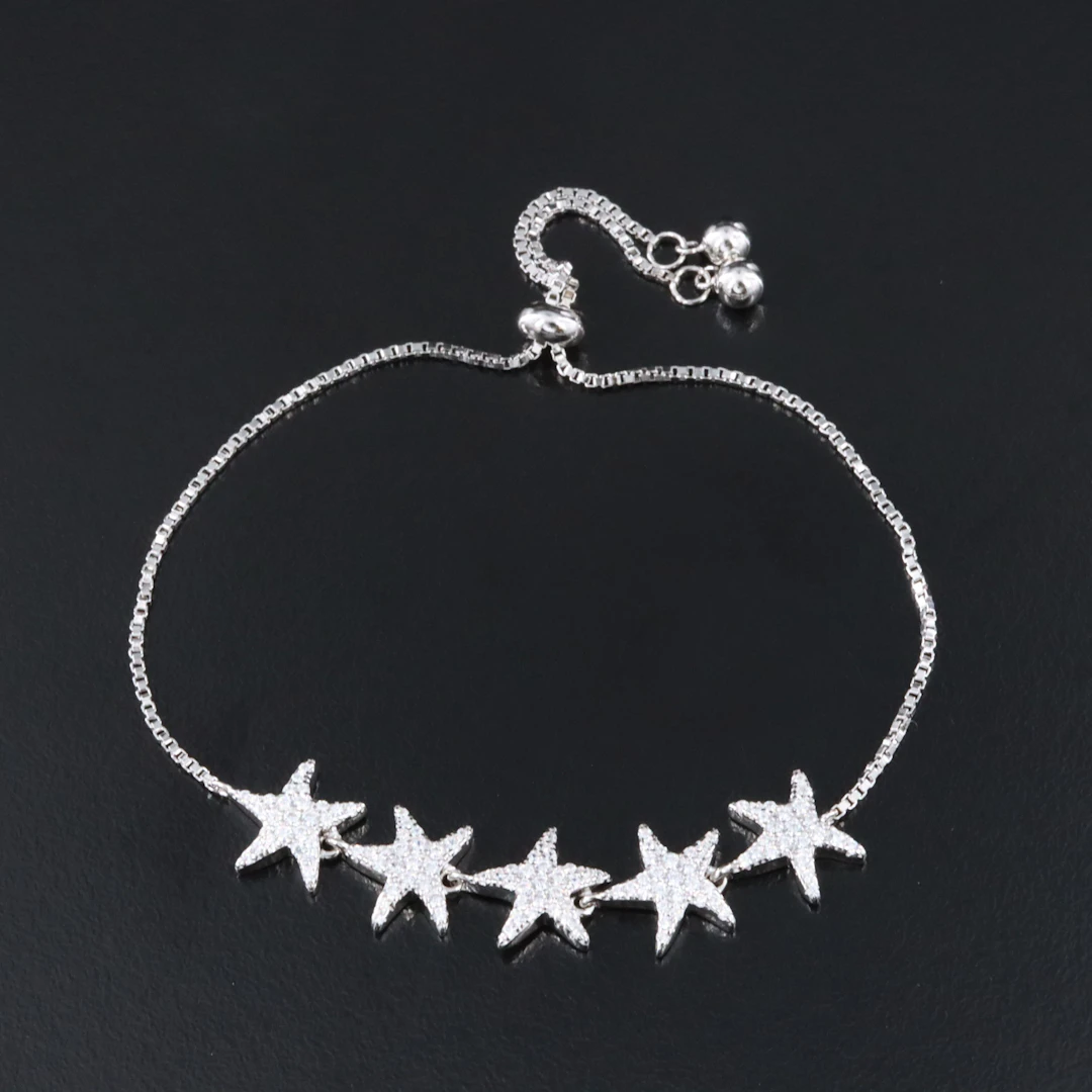 Sterling Pavé CZ Star Slide Bracelet