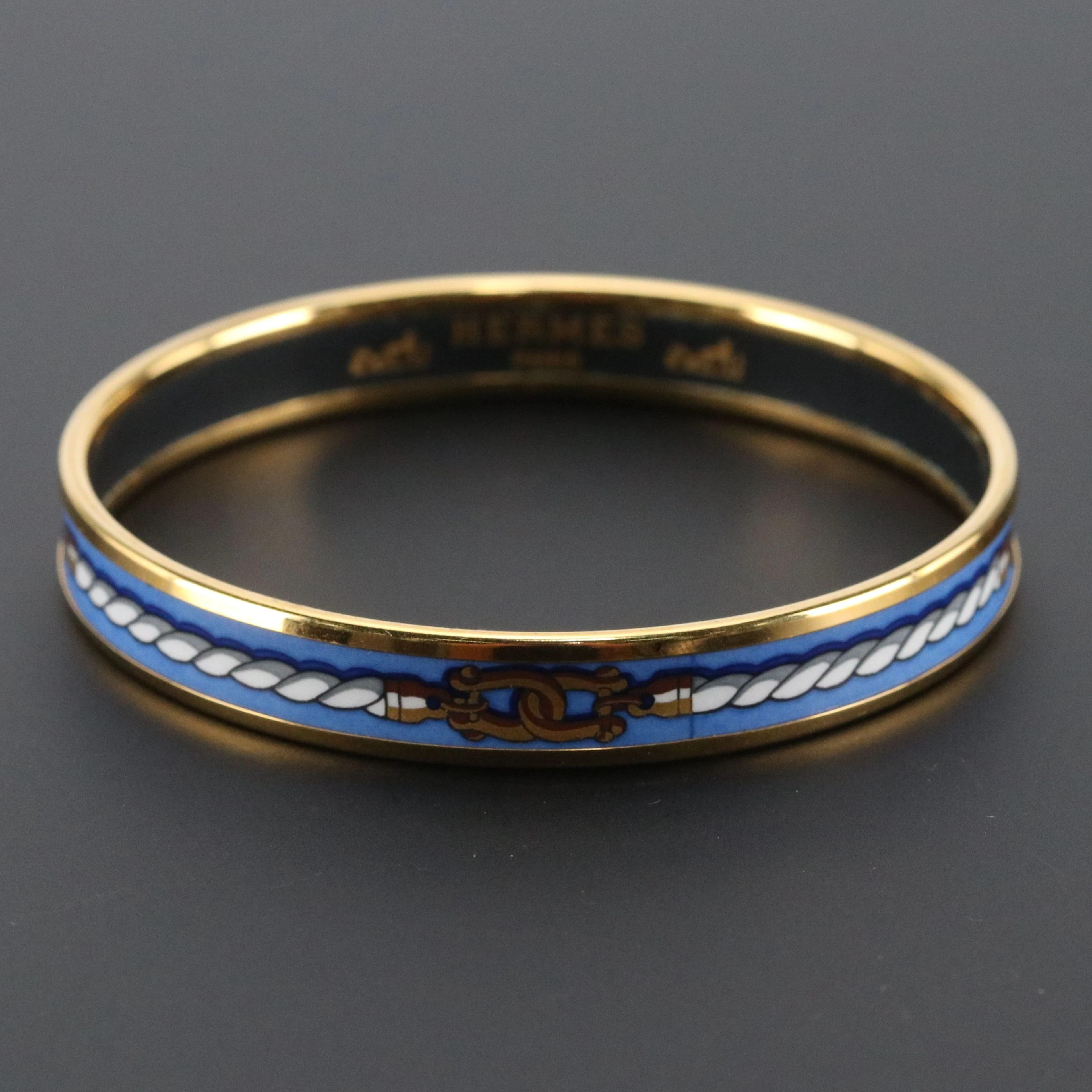 Hermès "Cordages" Narrow Enamel Bangle Bracelet