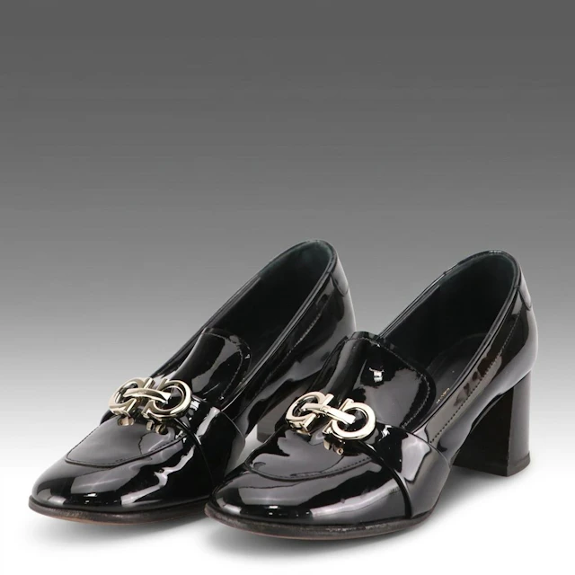 Salvatore Ferragamo Gancini Loafer Pumps in Patent Leather