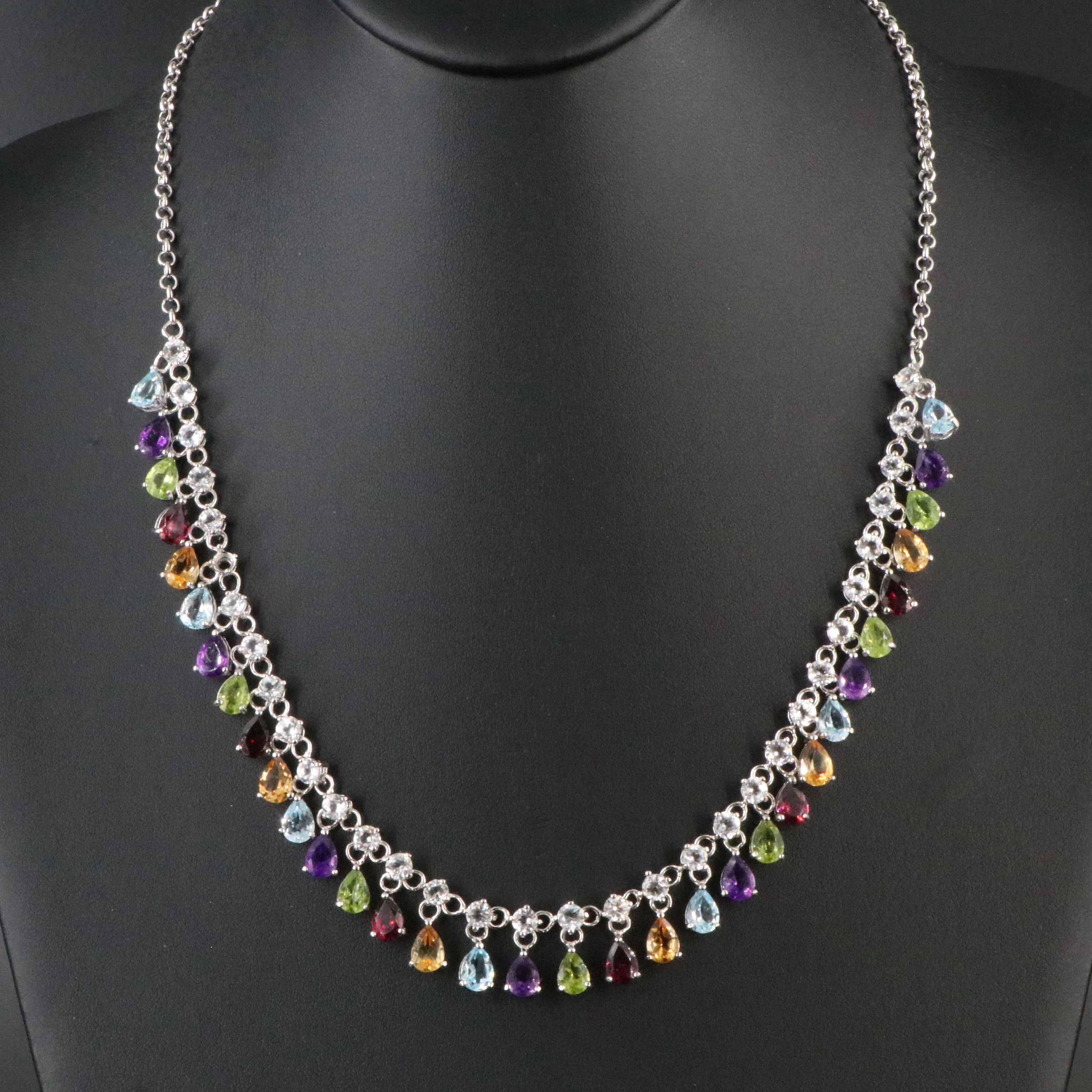 Sterling Gemstone Fringe Necklace