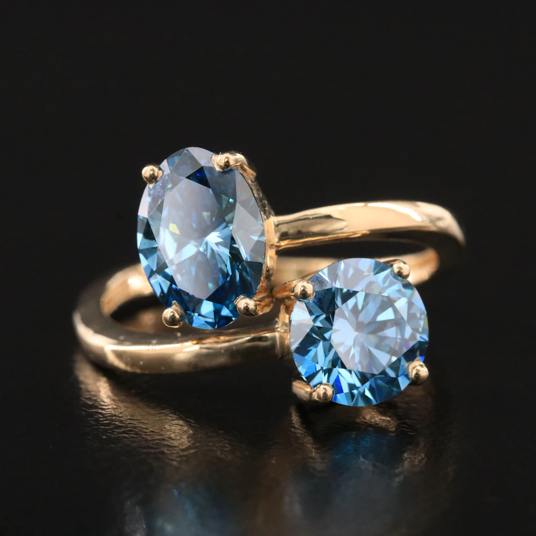 14K 3.08 CTW Fancy Blue Lab Grown Diamond Toi et Moi Ring
