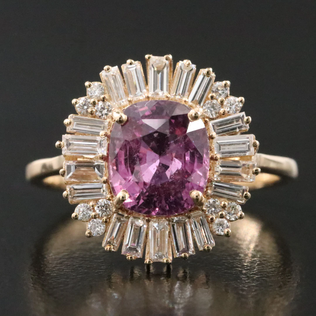 18K 2.53 CT Madagascan Pink Sapphire and 0.73 CTW Diamond Ring with GIA Report
