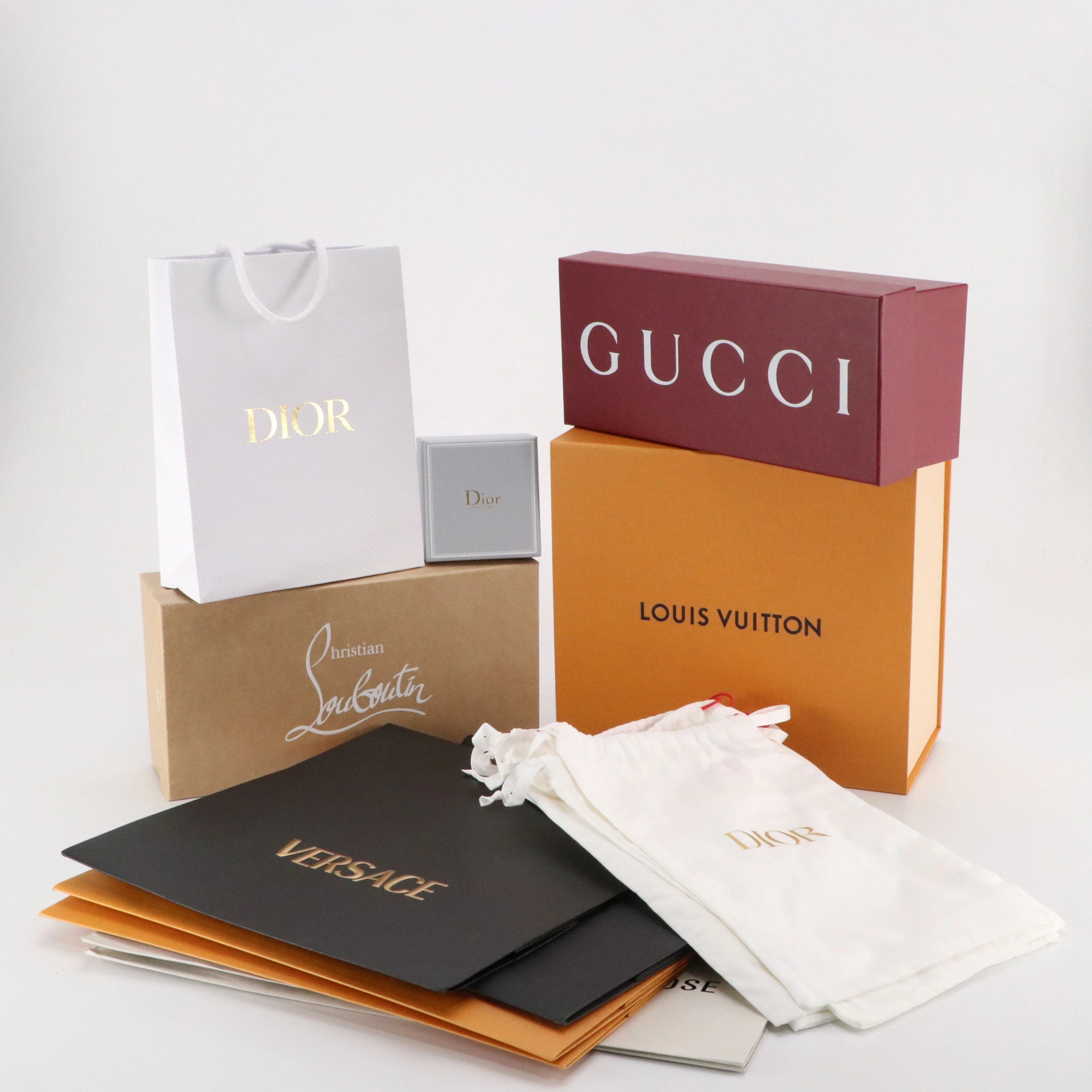 Designer Dust Bags, Shoe Boxes, Retail Bags, and More Including Gucci, Versace