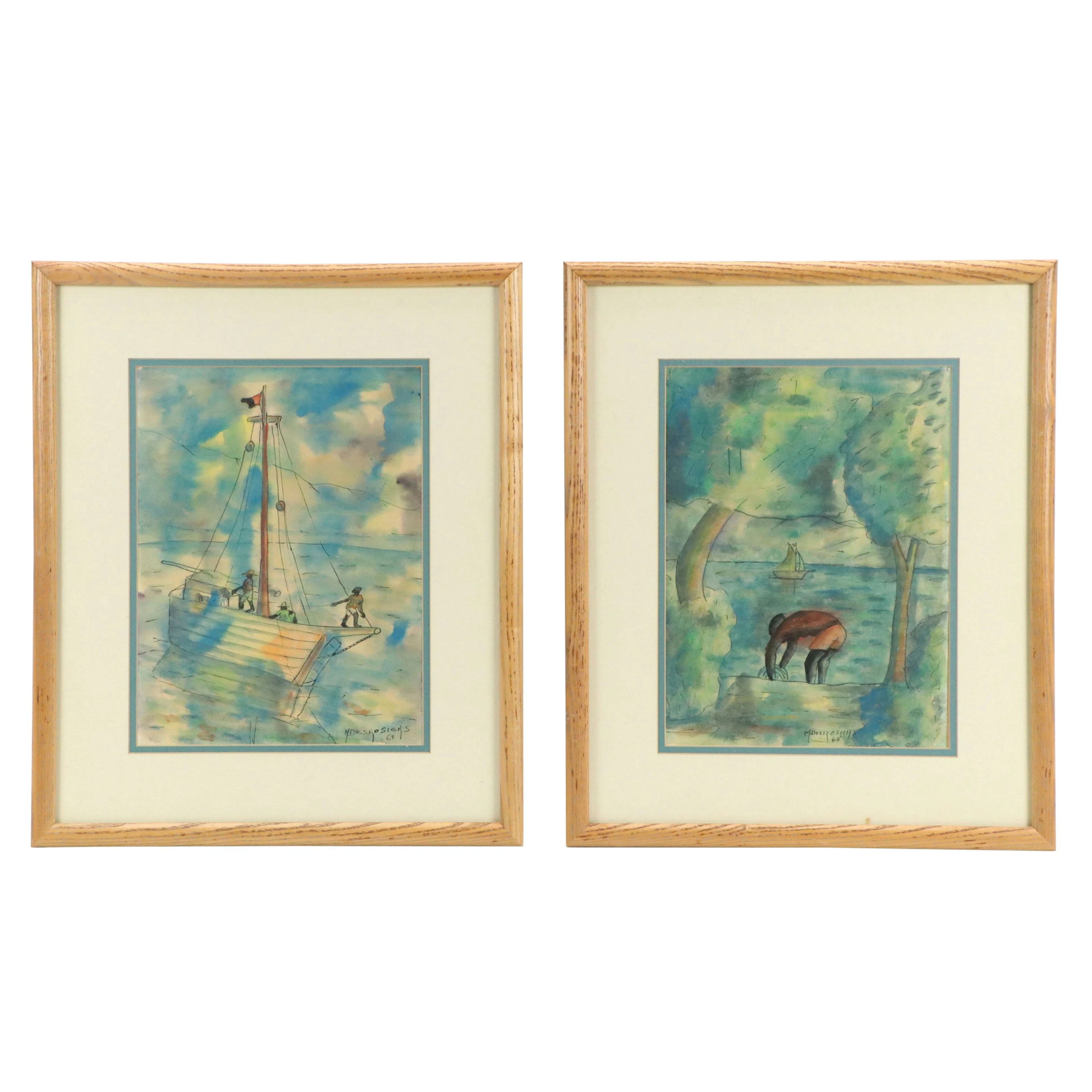 Milthiade Desrosier Minimalist Landscape Watercolor Paintings, 1968