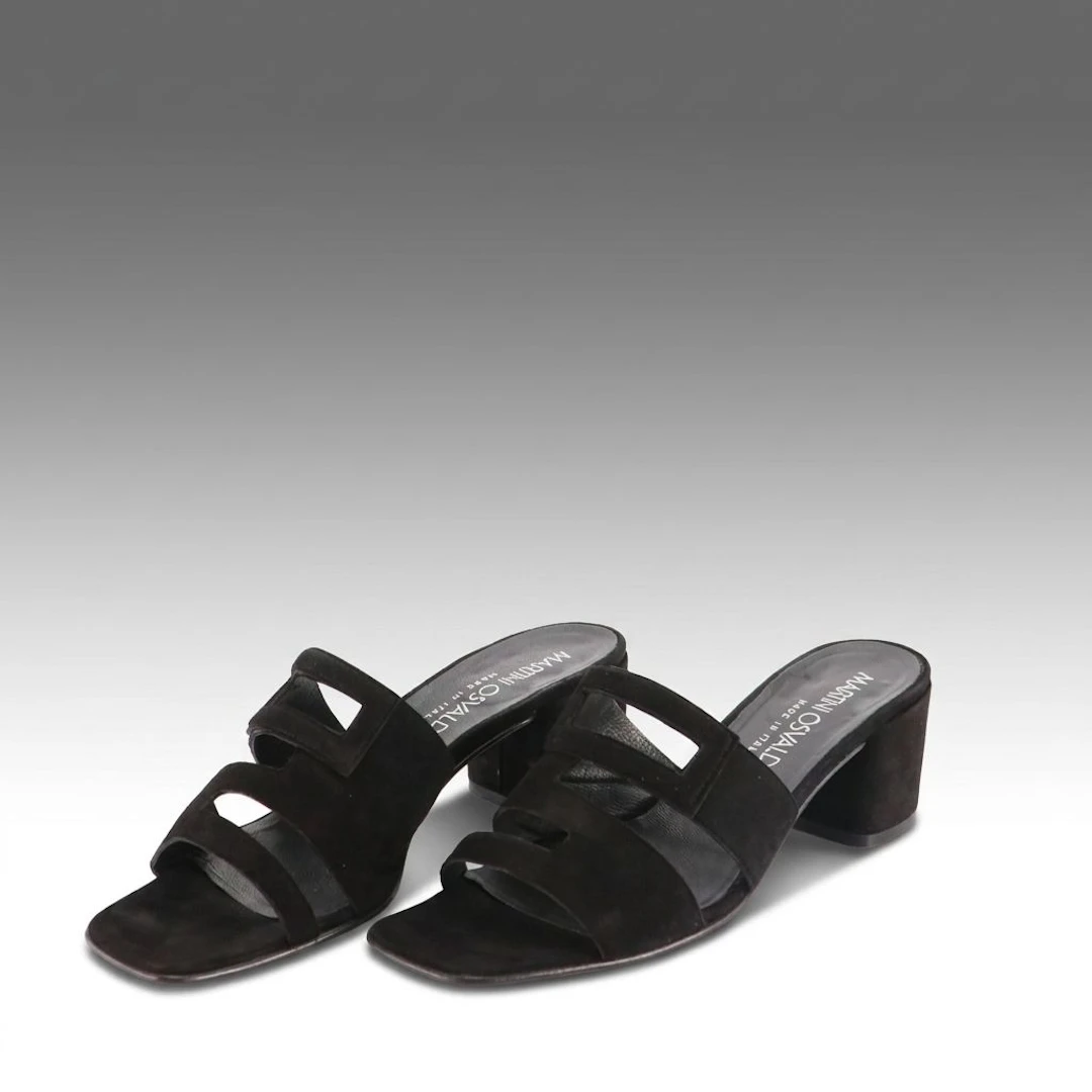 Martini Osvaldo Black Suede and Leather Block Heel Sandals