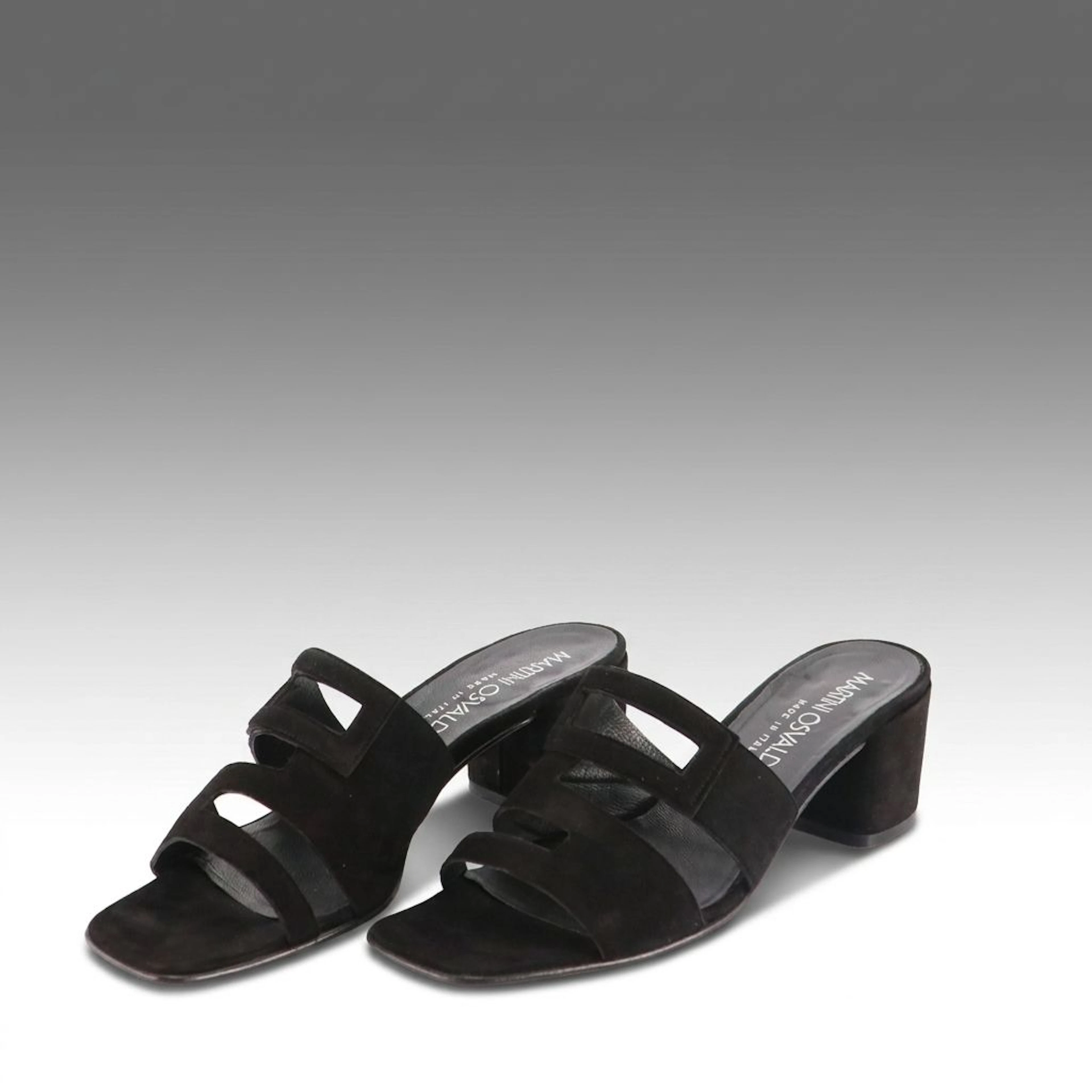 Martini Osvaldo Black Suede and Leather Block Heel Sandals