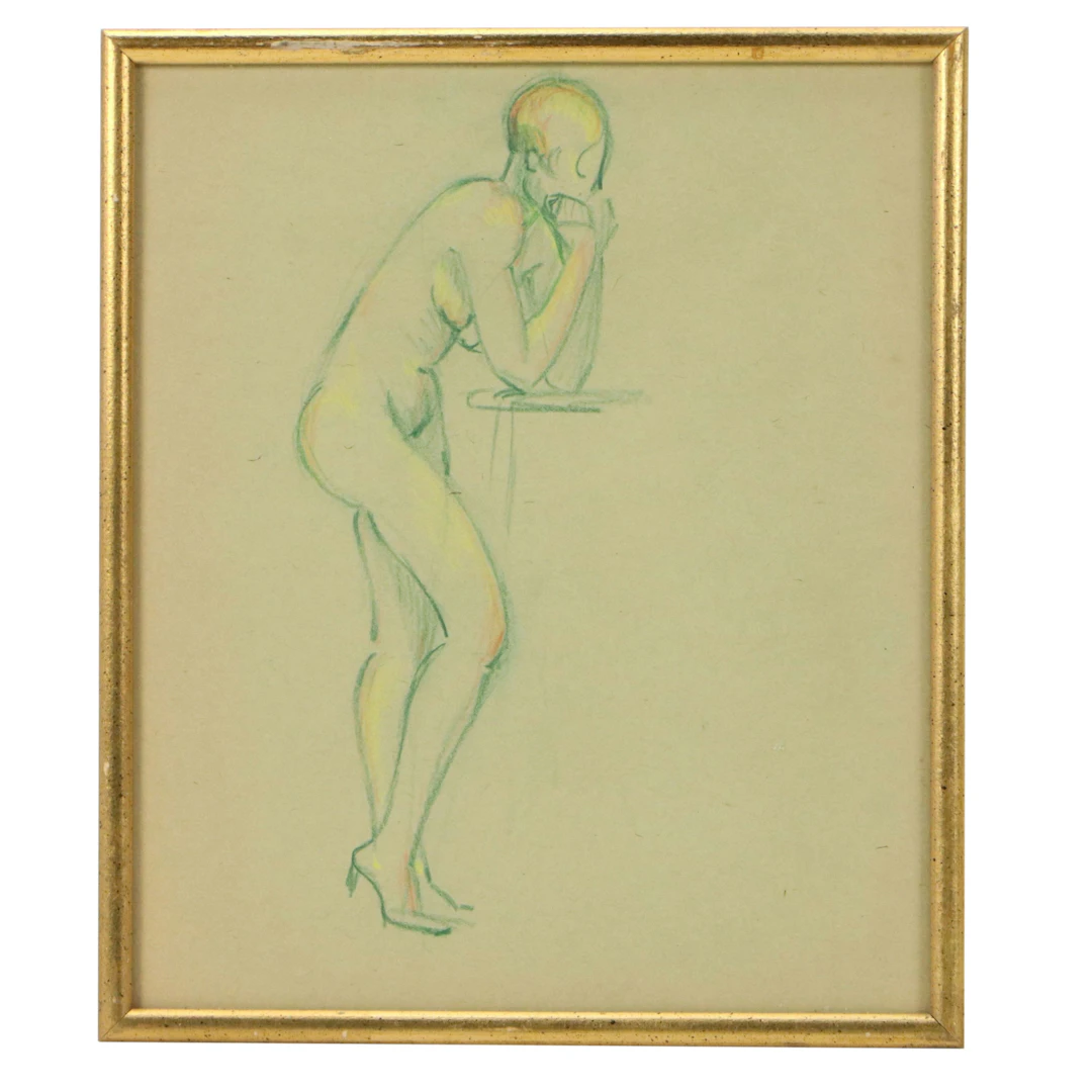 Colored Pencil Sketch of Standing Female Nude, 20th Century