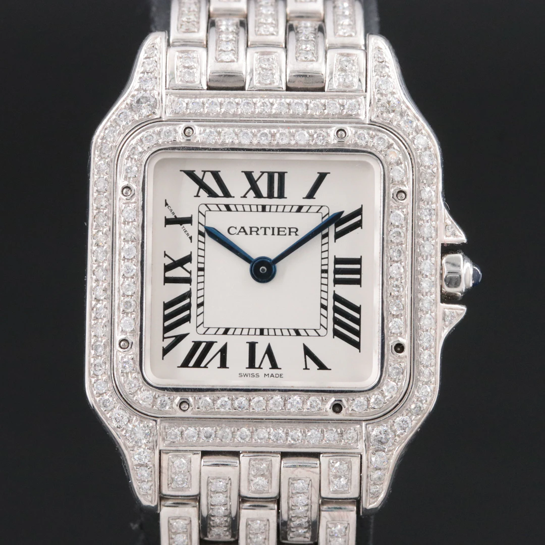 Cartier Panthere Medium Custom 4.59 CTW Diamond Steel Quartz Watch Model 4016