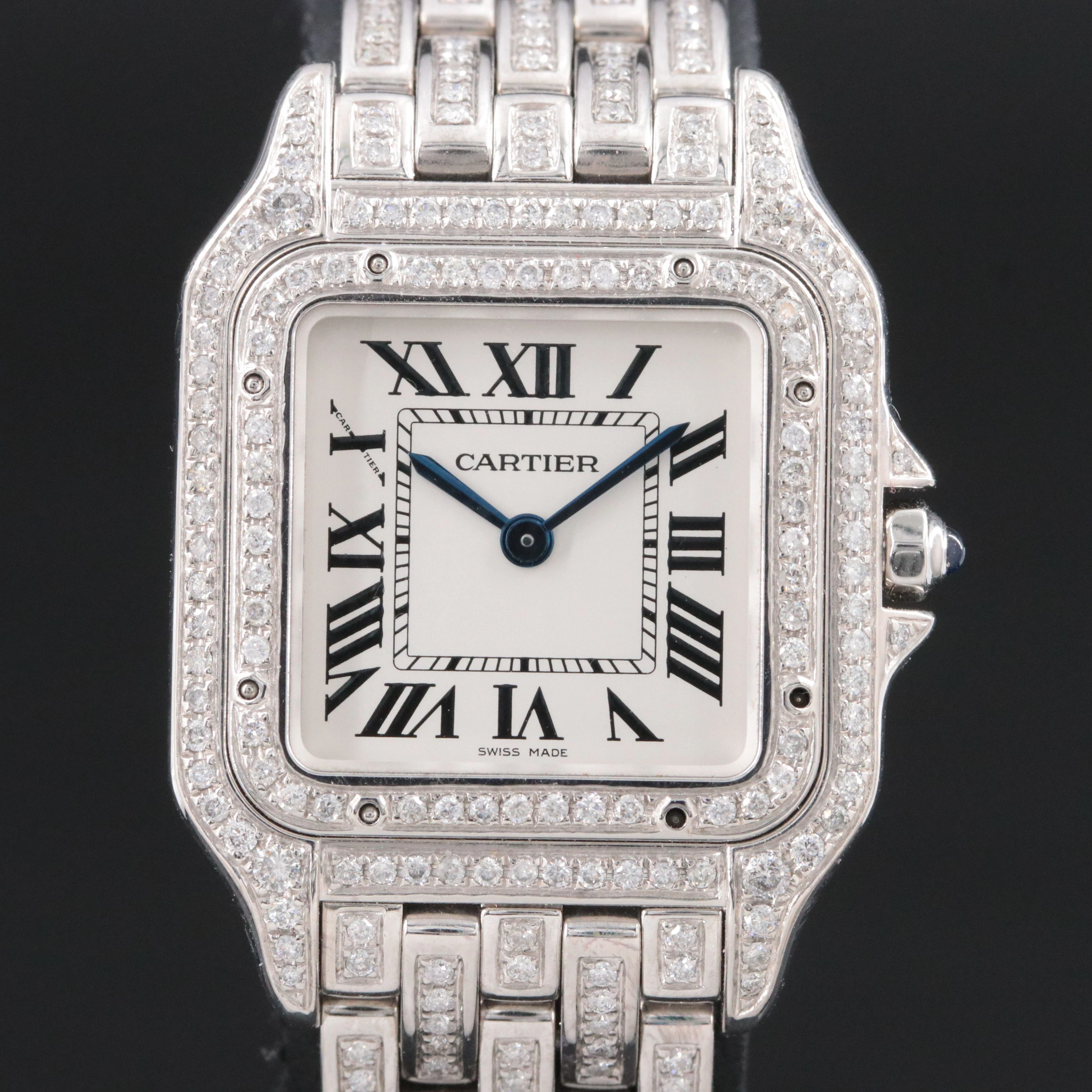 Cartier Panthere Medium Custom 4.59 CTW Diamond Steel Quartz Watch Model 4016