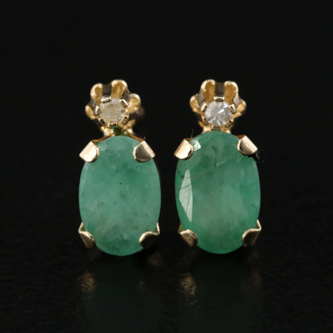14K Emerald and Diamond Earrings