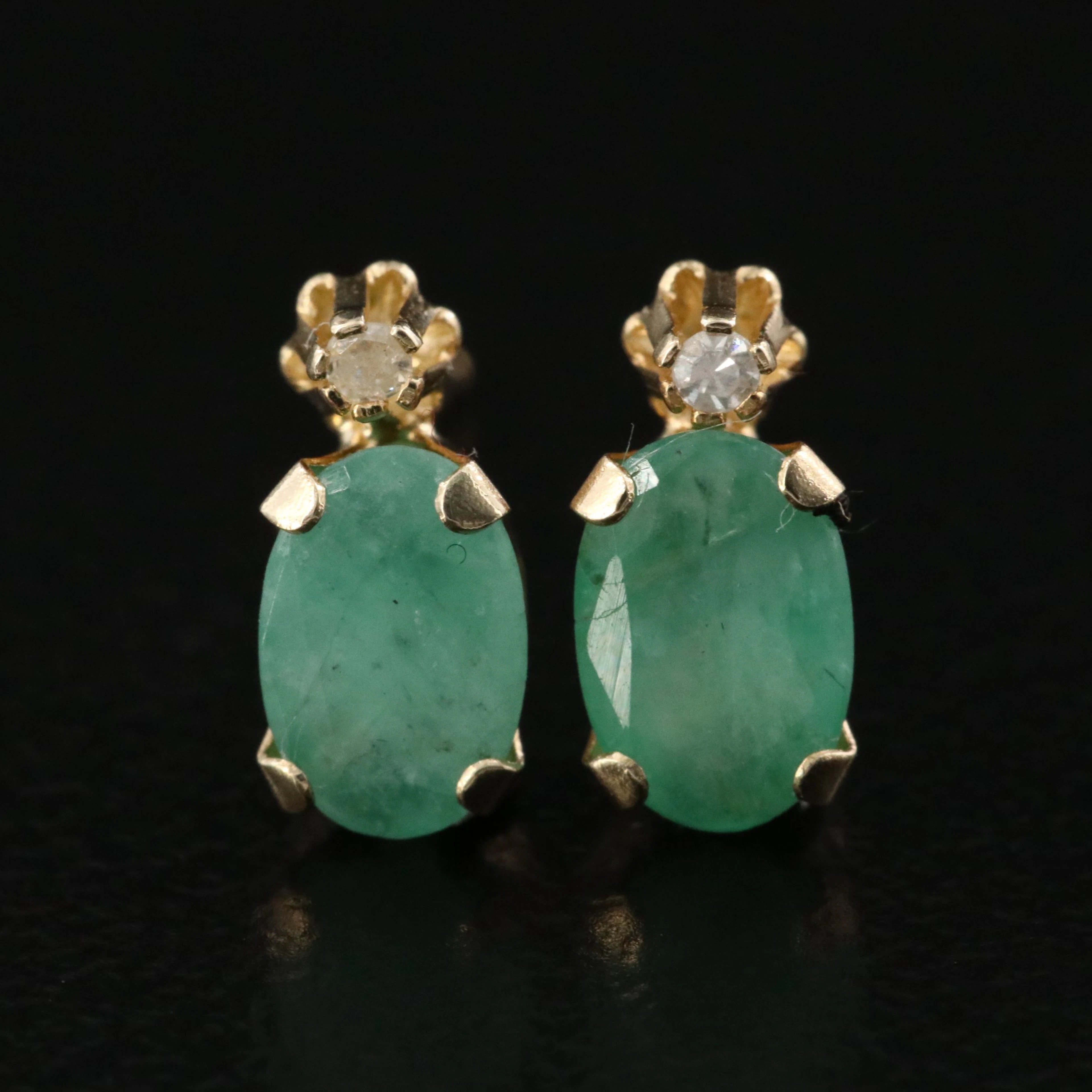 14K Emerald and Diamond Earrings